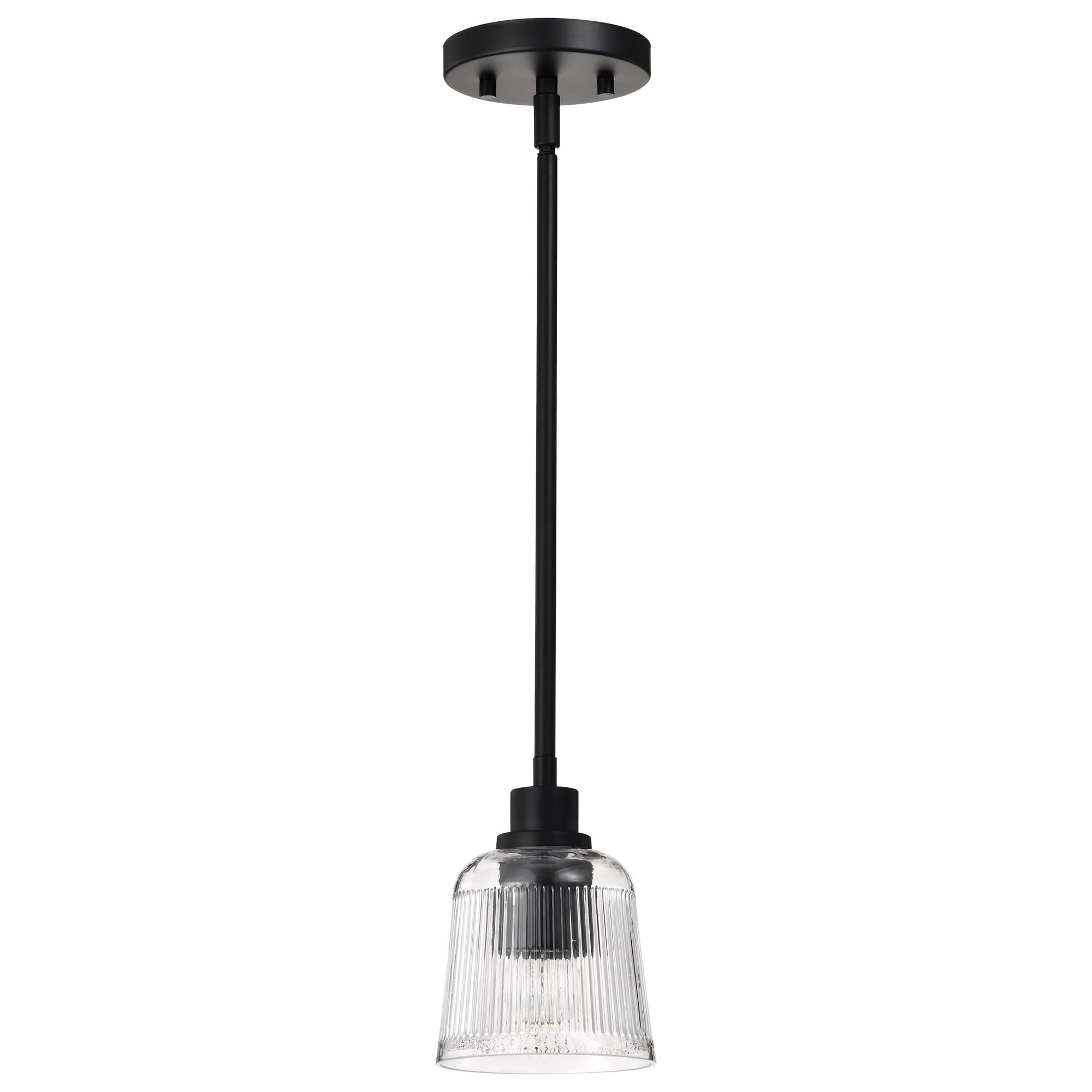 Shown in Matte Black finish and Clear Ribbed glass