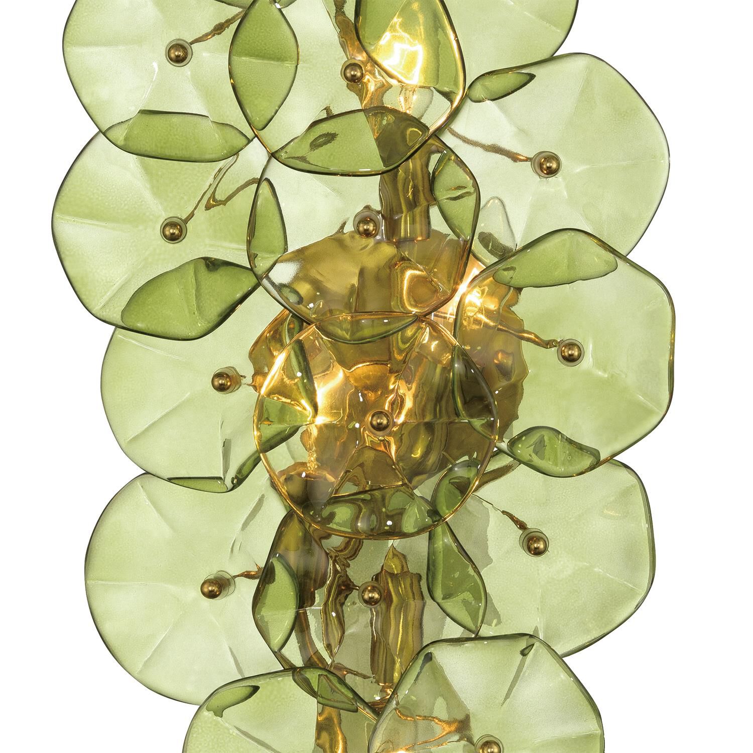 Shown in Aged Brass finish and Floral Glass Petals crystal