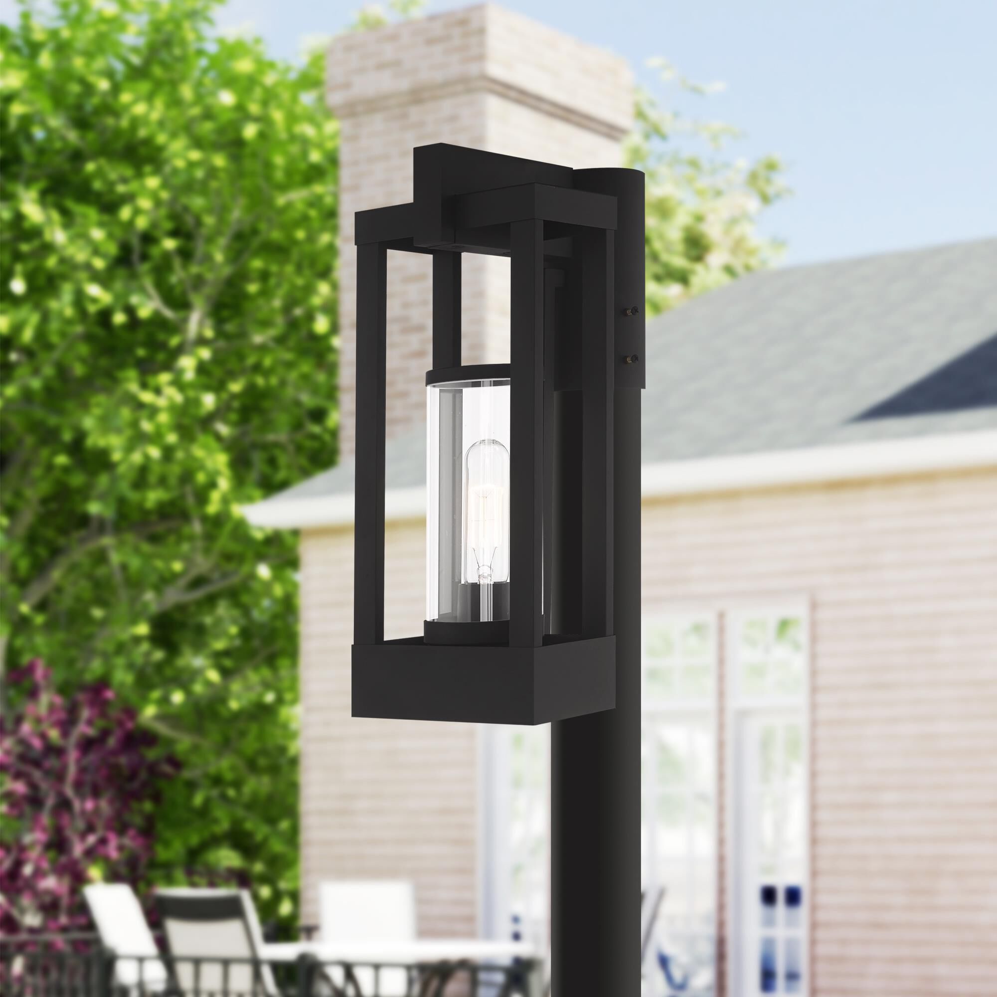 Shown in Black finish and Cylinder Clear glass