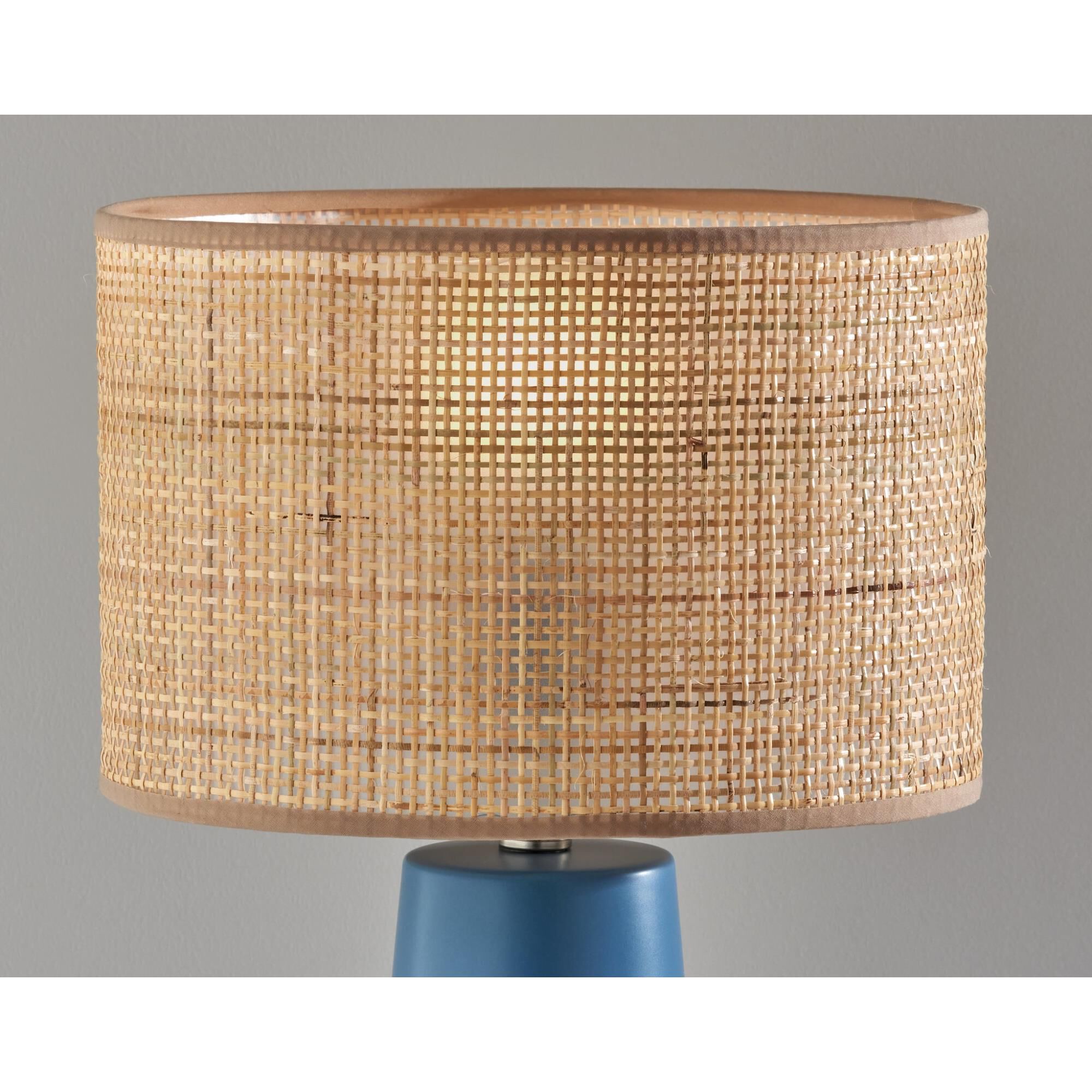 Shown in Turquoise finish and Rattan shade