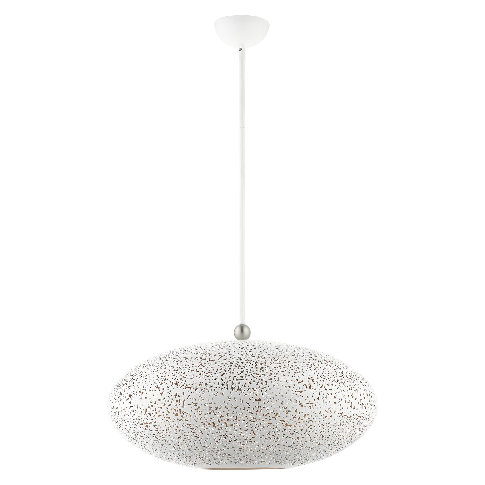 Shown in White With Brushed Nickel Accents finish and White Filigreed Metal Shade With Gold Finish Inside glass and White Filigreed Metal  With Gold Finish Inside shade