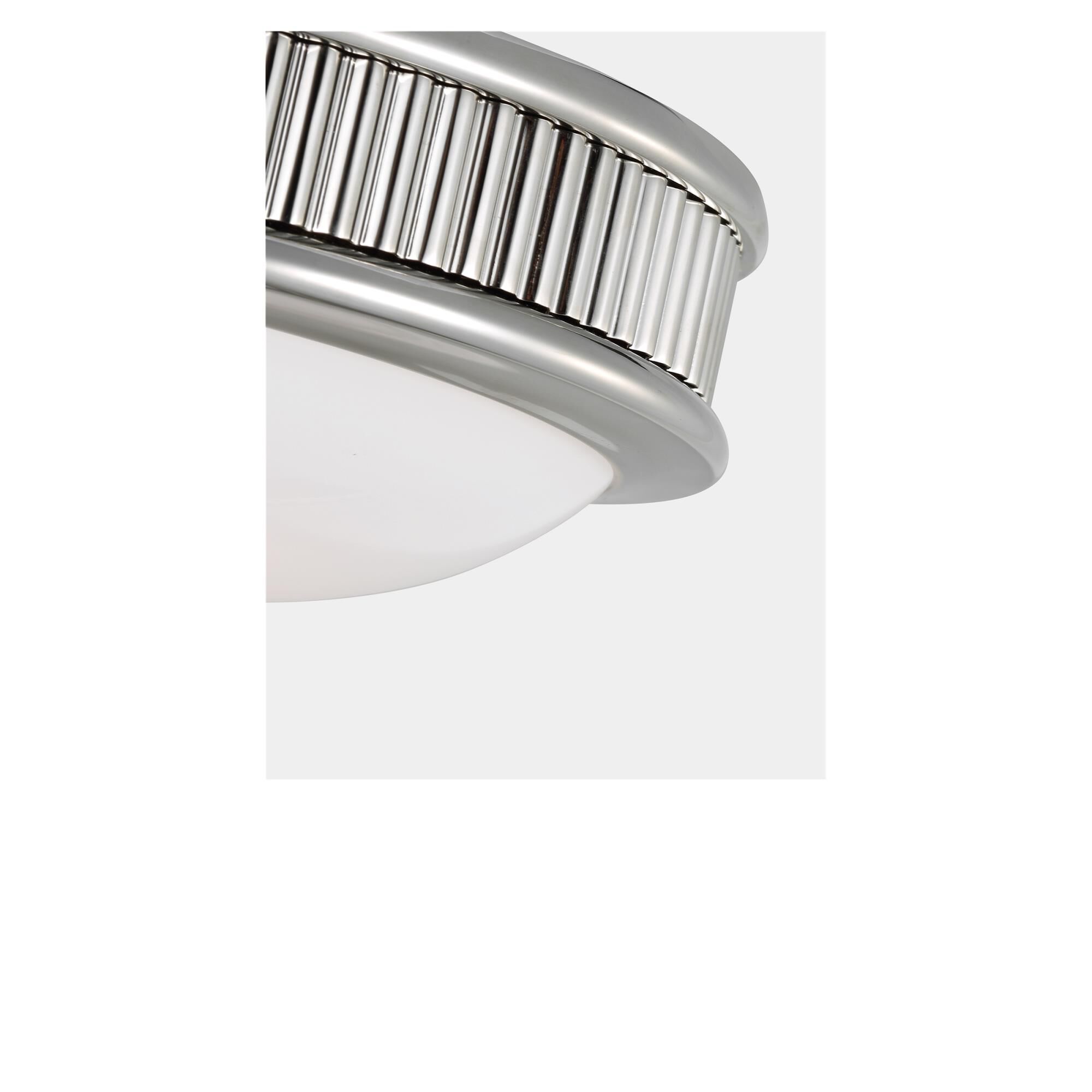 Shown in Polished Nickel finish and Milk glass