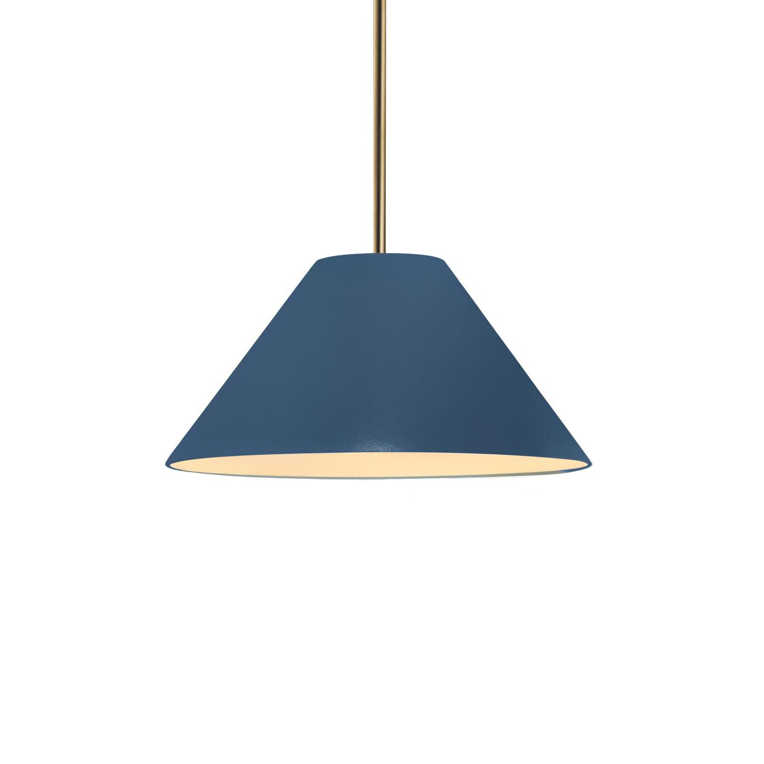Shown in Antique Brass finish and Midnight Sky with Matte White Internal shade
