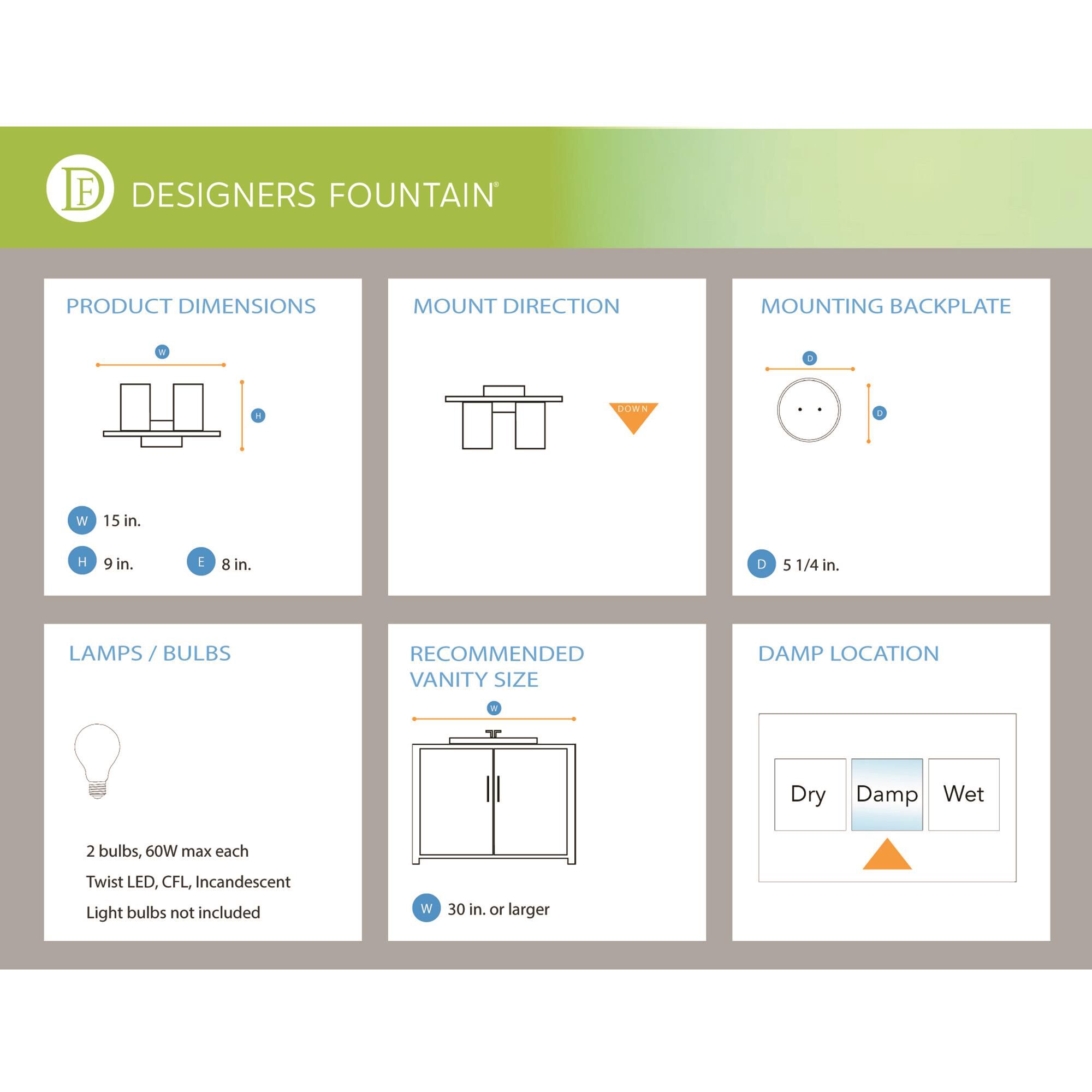 Dalton 15 Inch 2 Light Bath Vanity Light by Designers Fountain