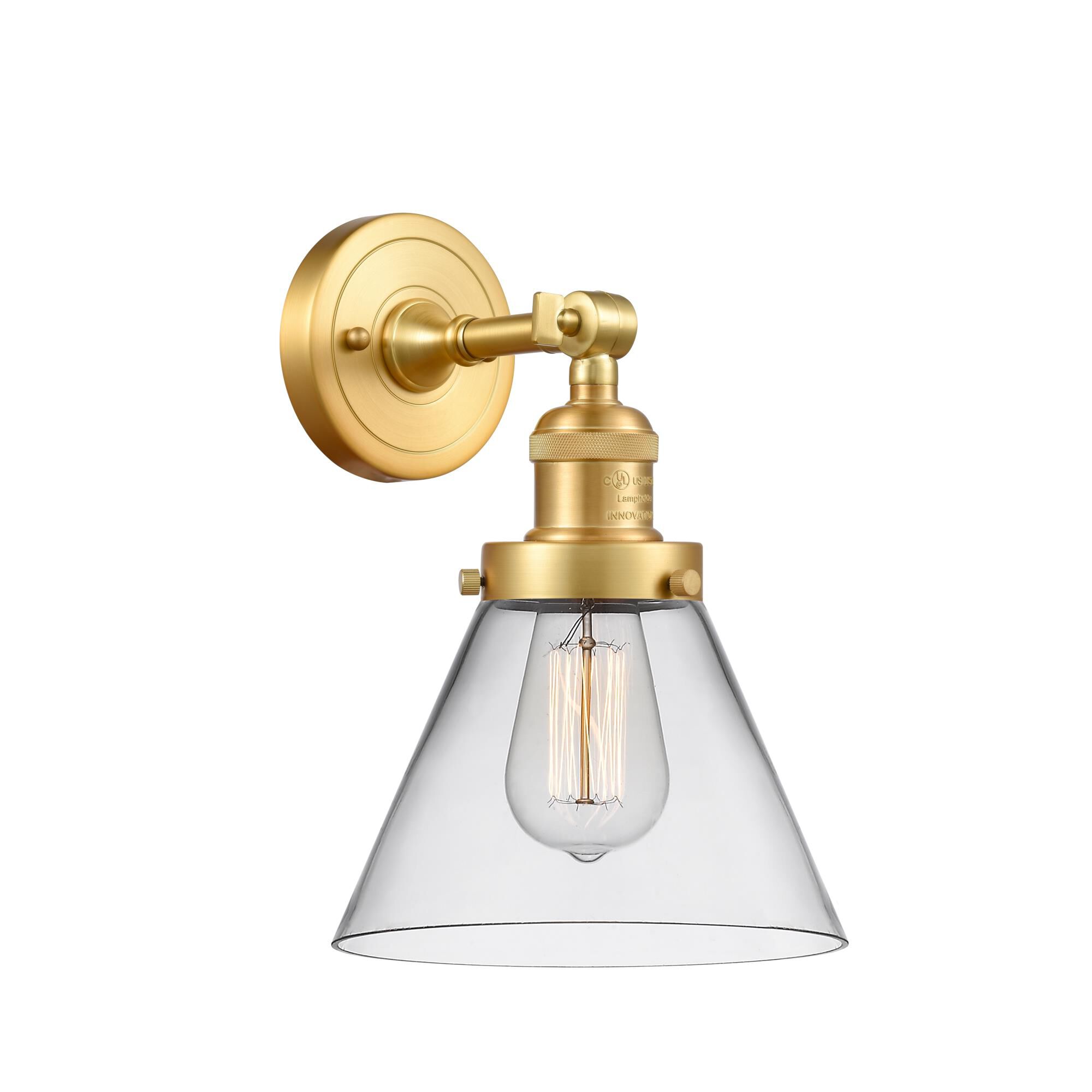 Shown in Satin Gold finish and Clear Large Cone glass