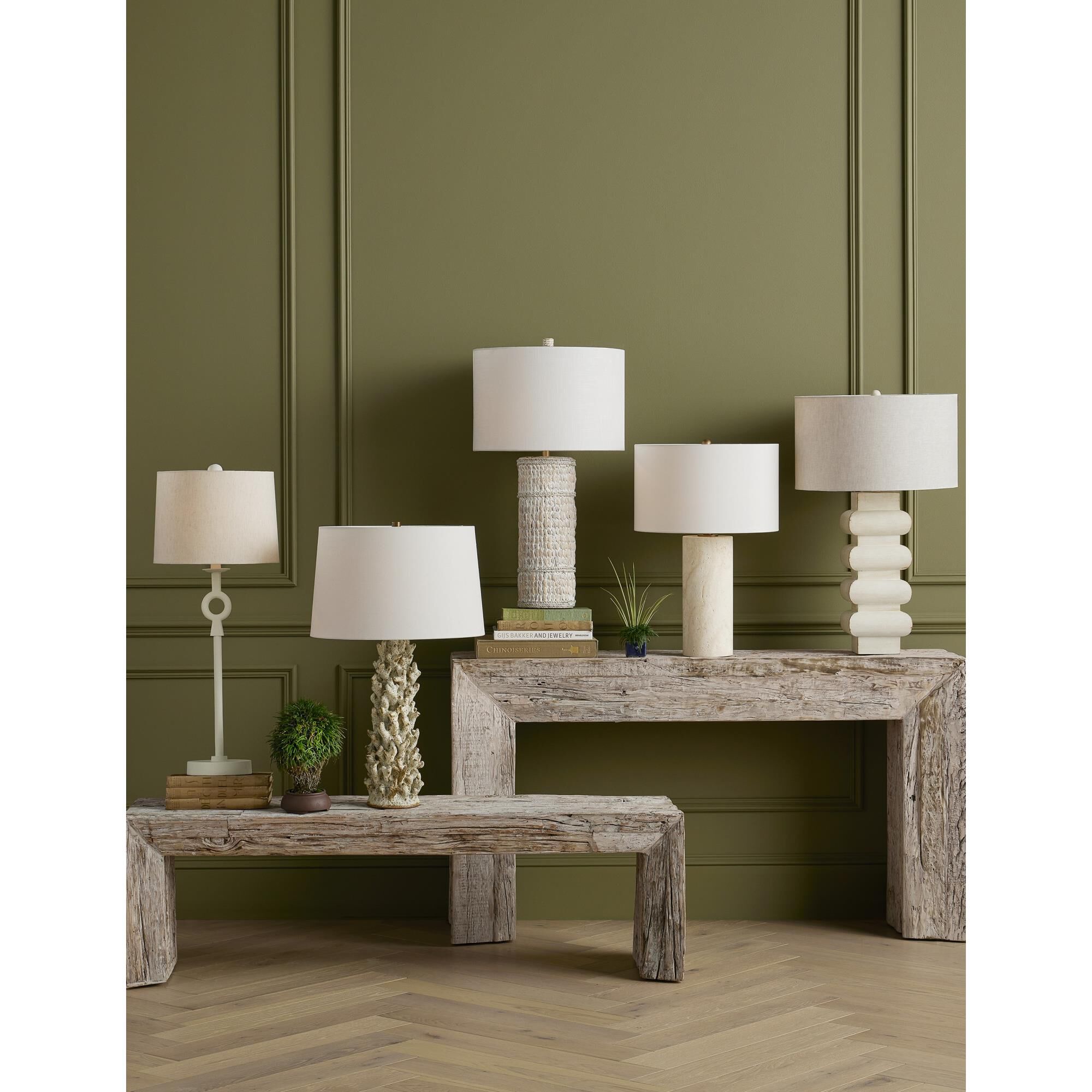 Shown in Antique Brass finish and Off White Shantung shade