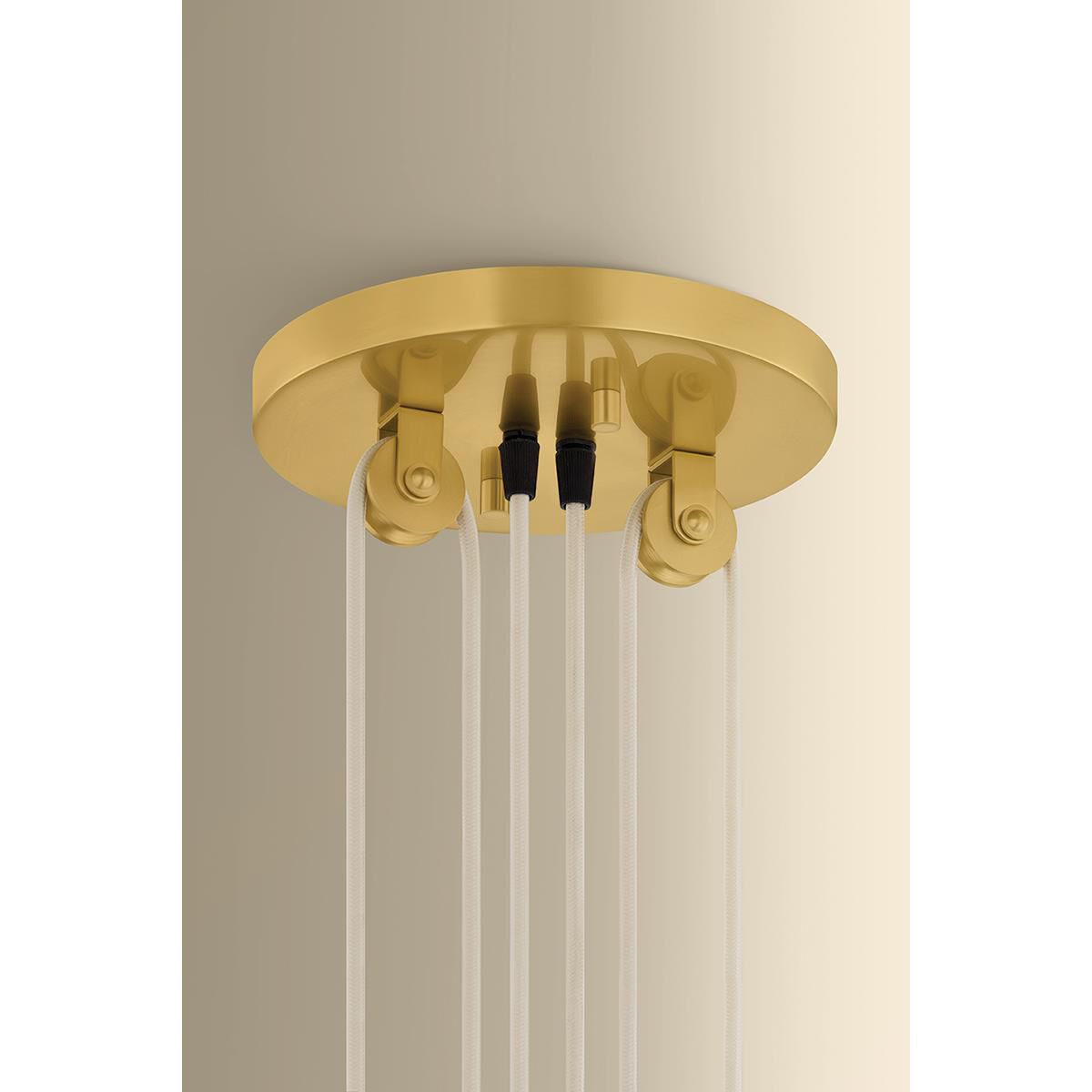 Shown in Aged Brass and Soft White finish and White Diffuser shade