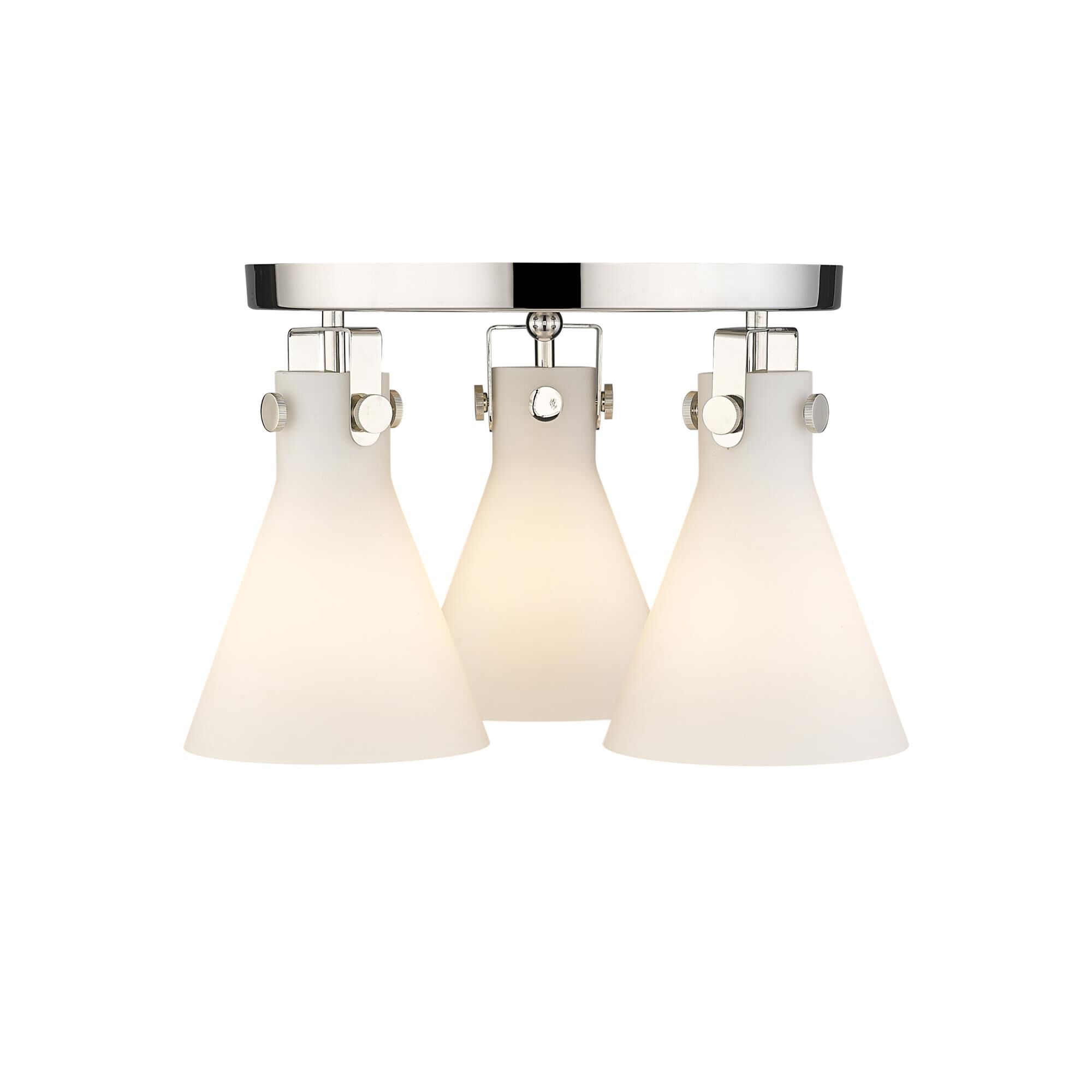 Shown in Polished Nickel finish and Matte White glass