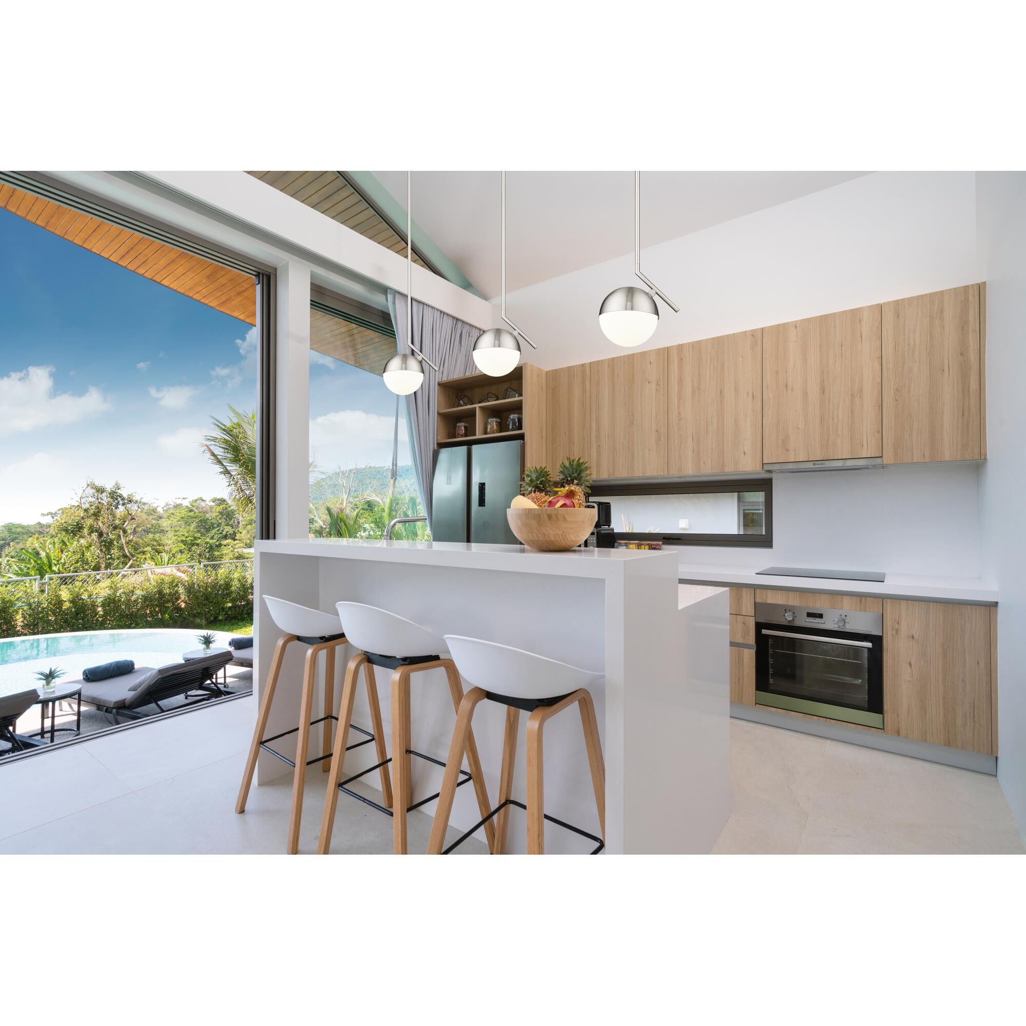 Shown in Brushed Nickel finish and Matte Opal glass and Matte Opal shade