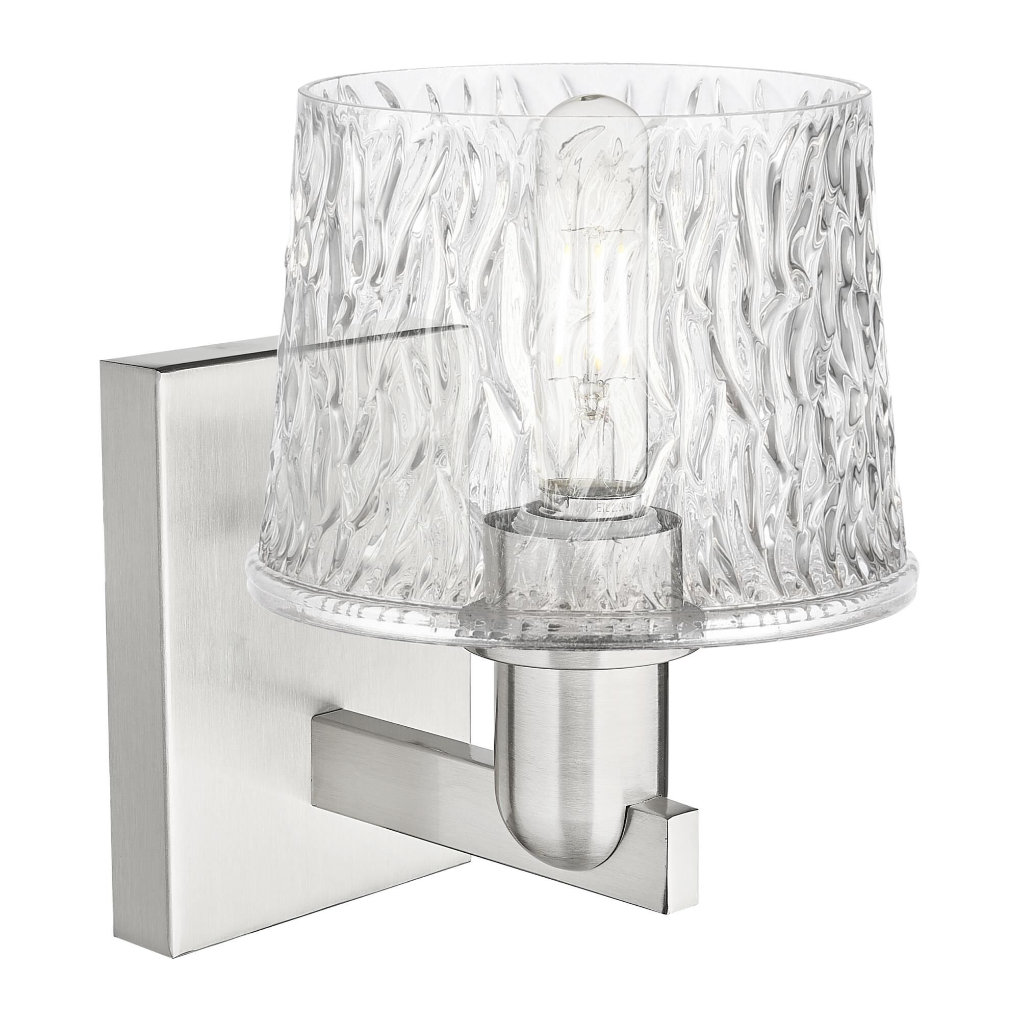 Shown in Brushed Satin Nickel finish and Clear glass