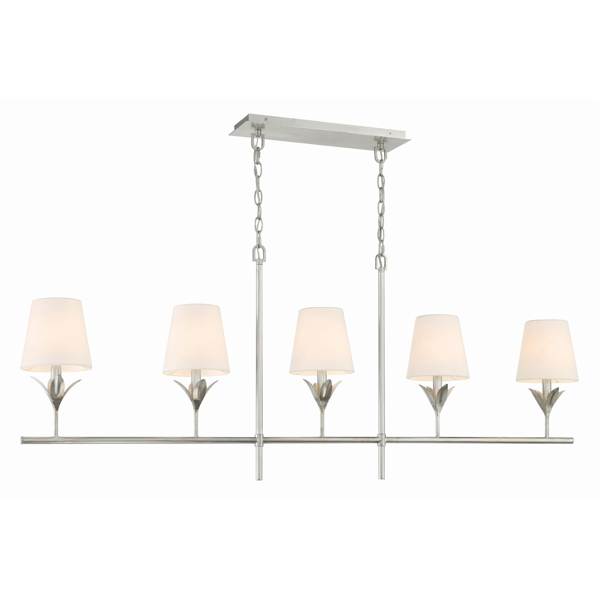 Shown in Antique Silver finish and Silk glass and Silk shade