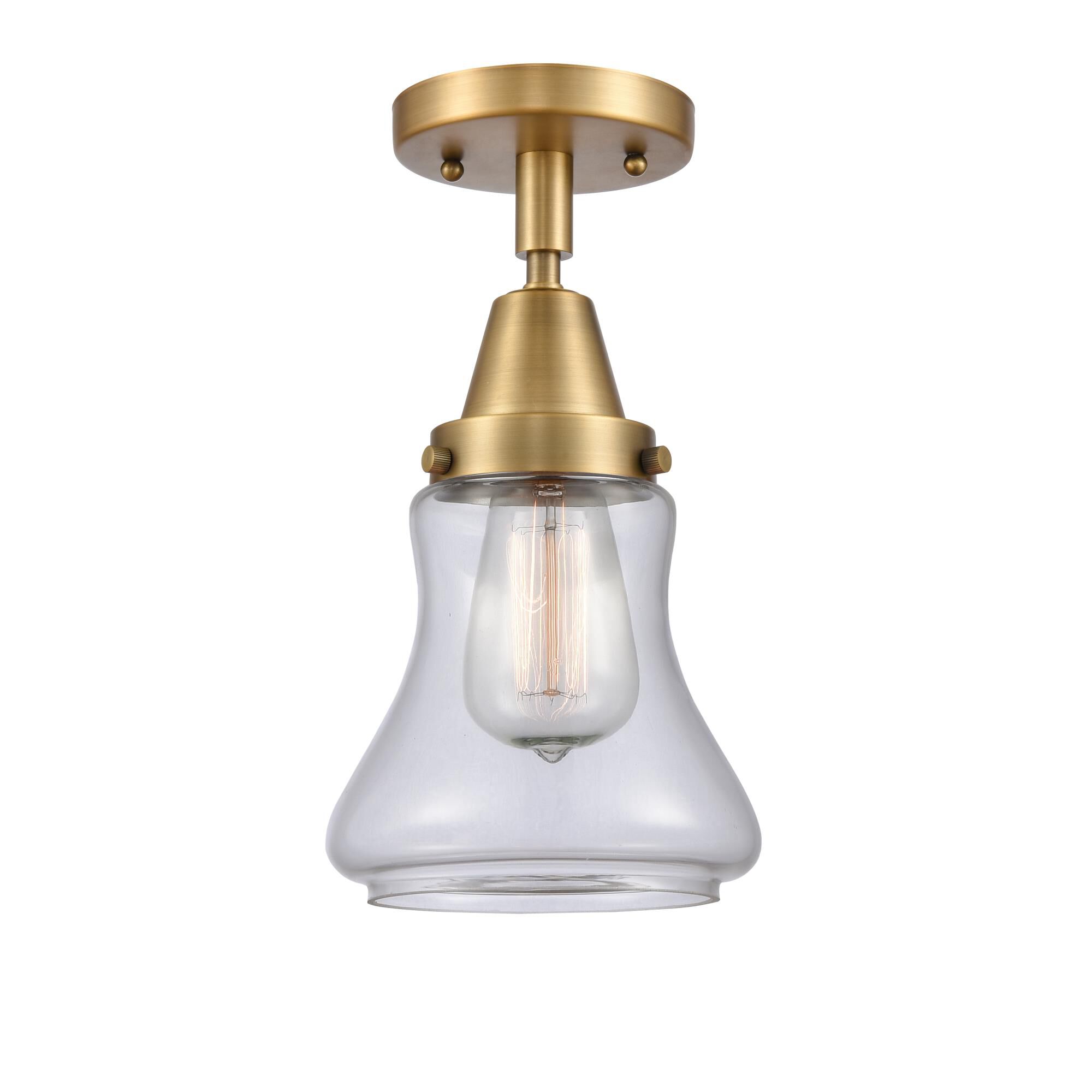 Shown in Brushed Brass finish and Clear Bellmont glass