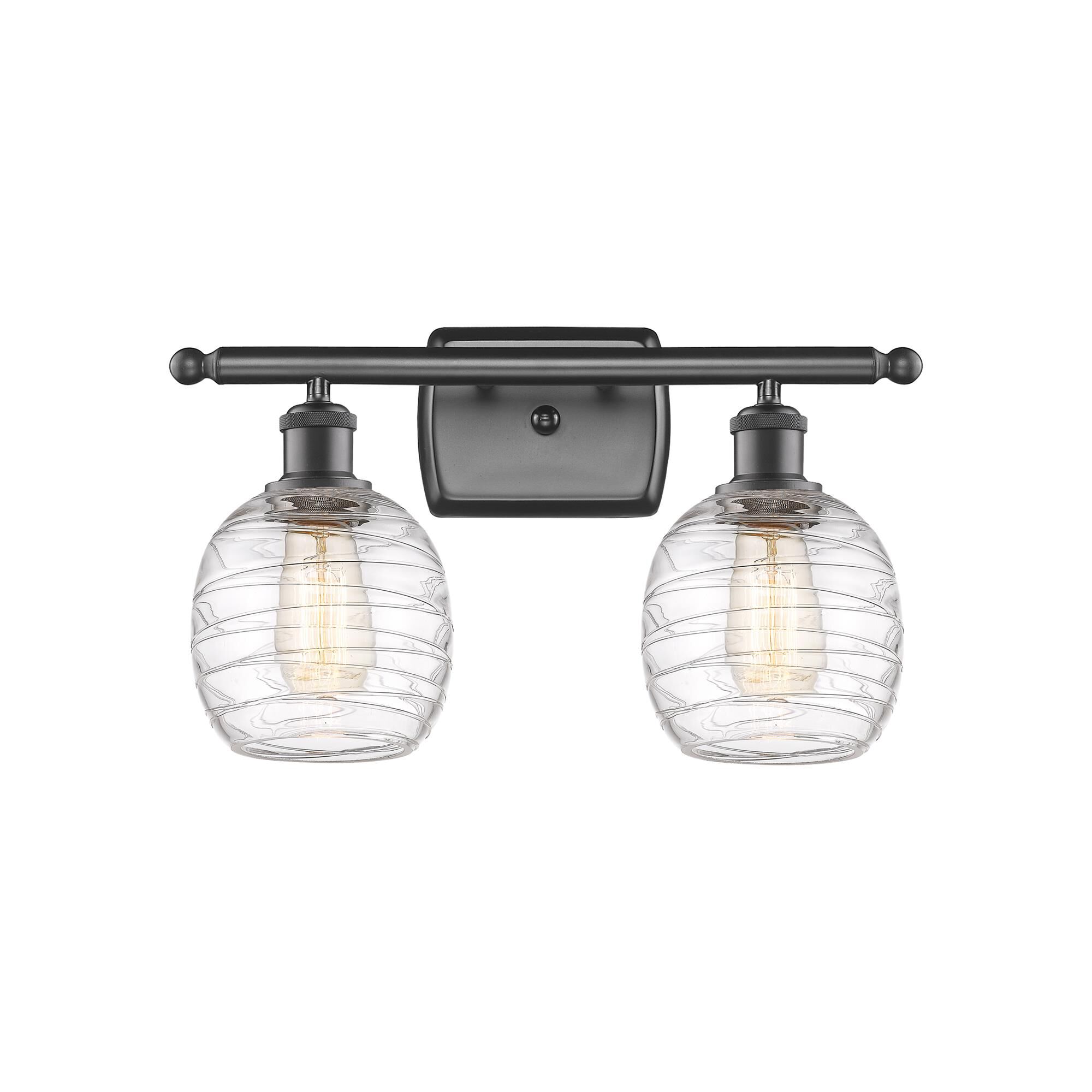Shown in Oil Rubbed Bronze finish and Deco Swirl Belfast glass