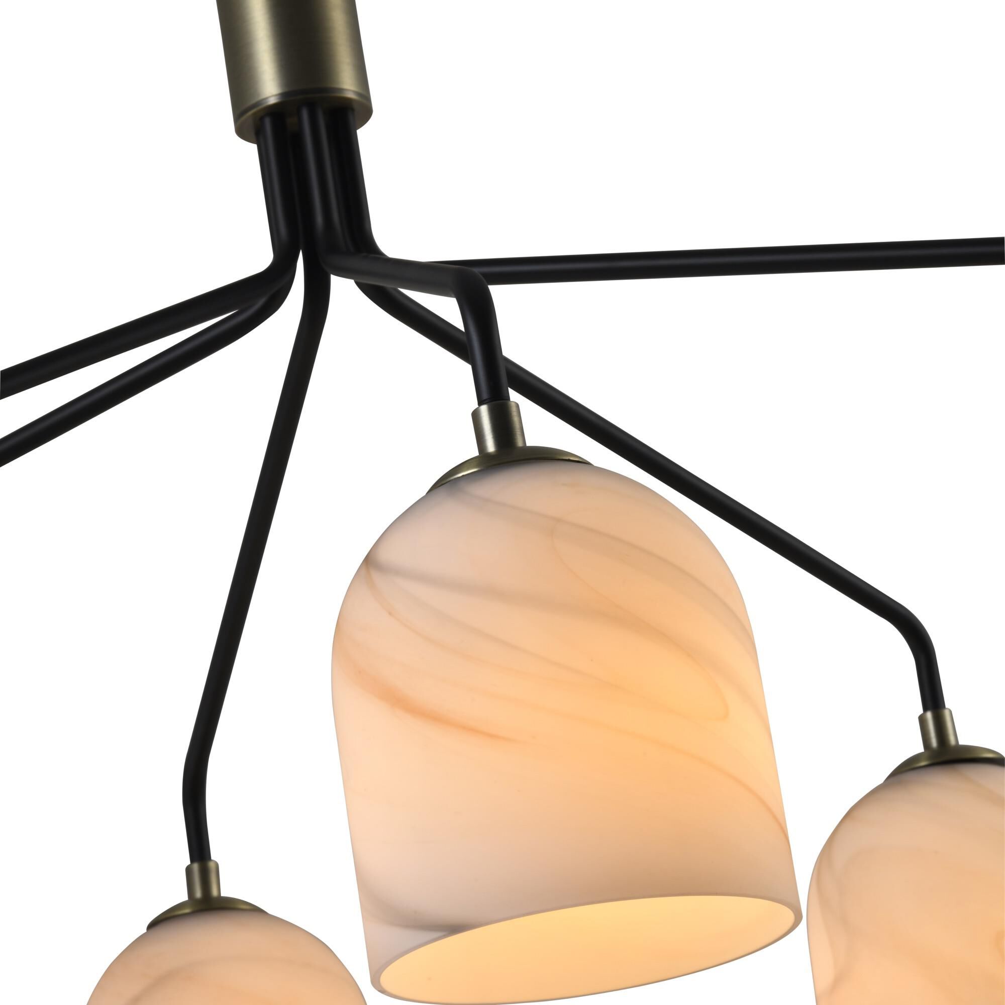 Shown in Black and Brushed Brass finish and Alabaster Style glass