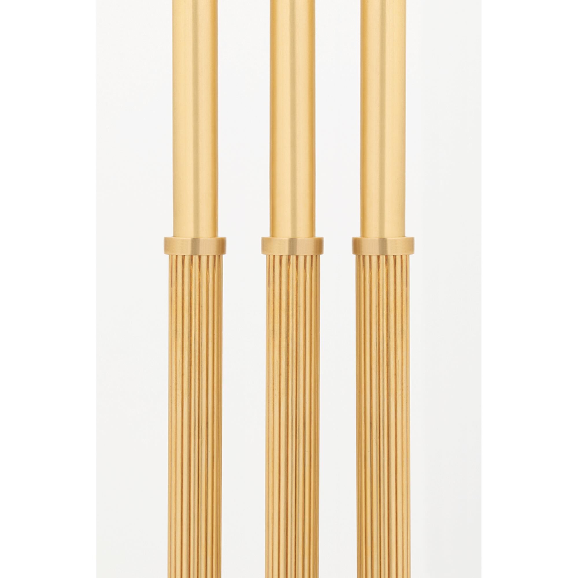 Shown in Aged Brass finish and Belgian Linen shade