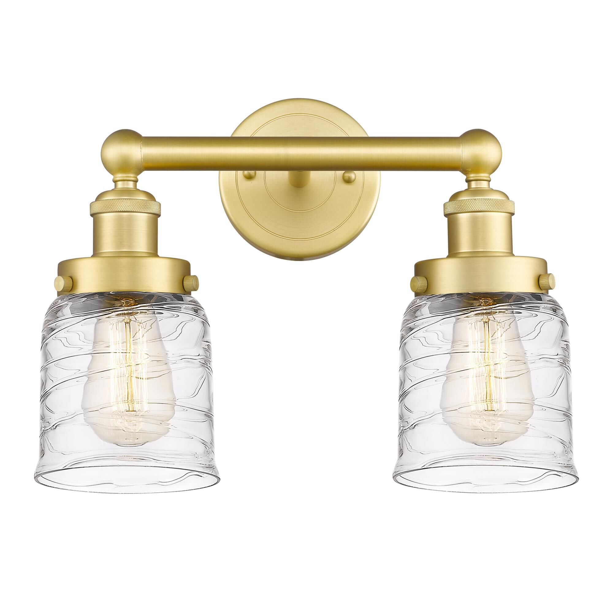 Shown in Satin Gold finish and Clear Deco Swirl glass