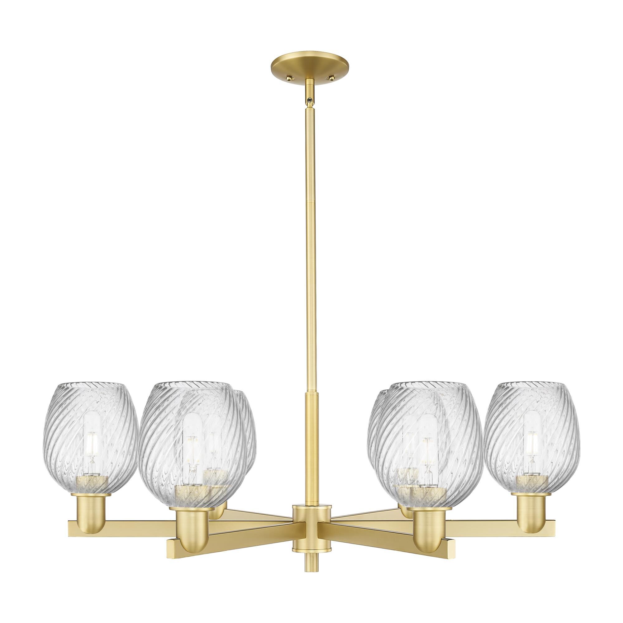 Shown in Satin Gold finish and Clear Spiral Fluted glass