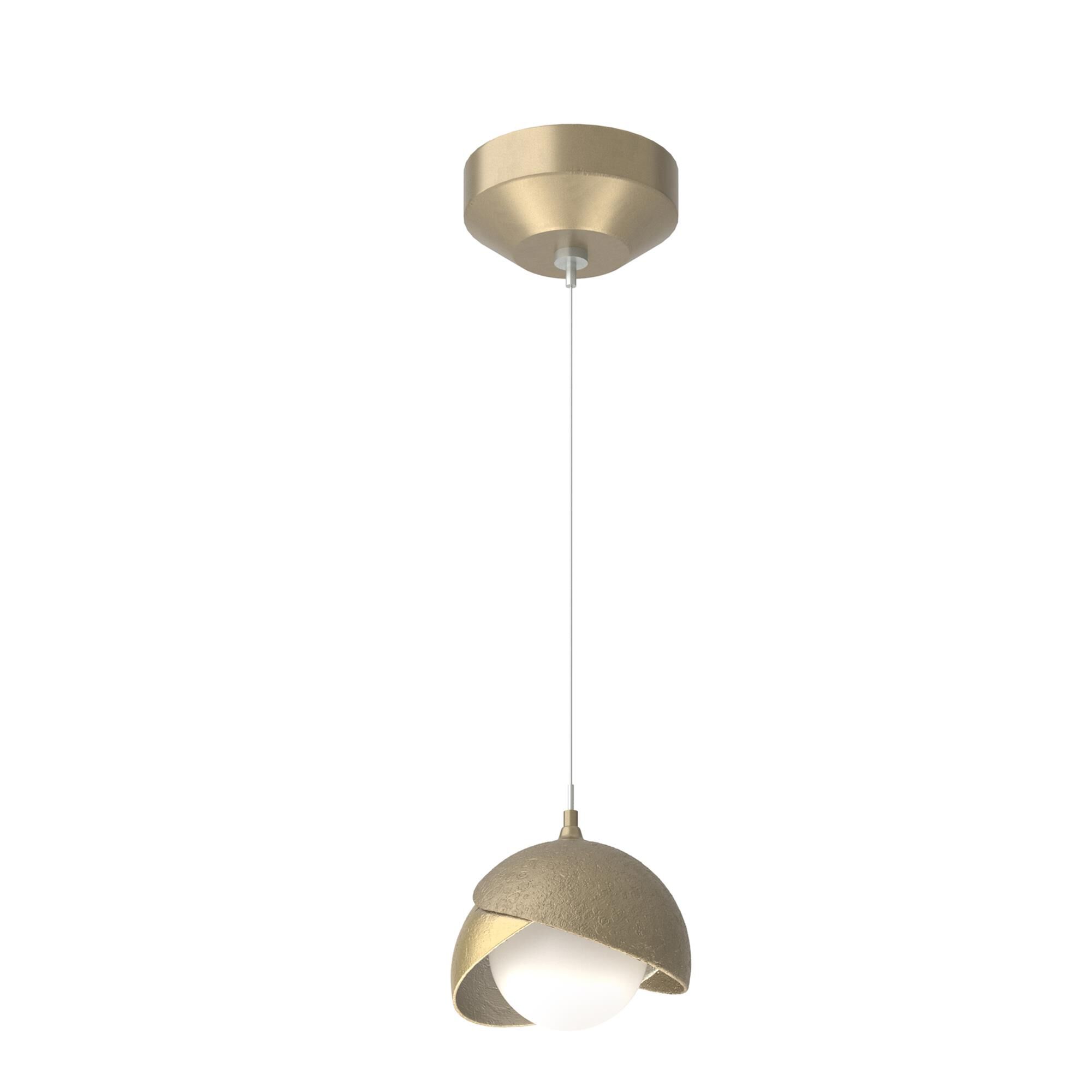 Shown in Soft Gold finish and Opal glass and Modern Brass  accent
