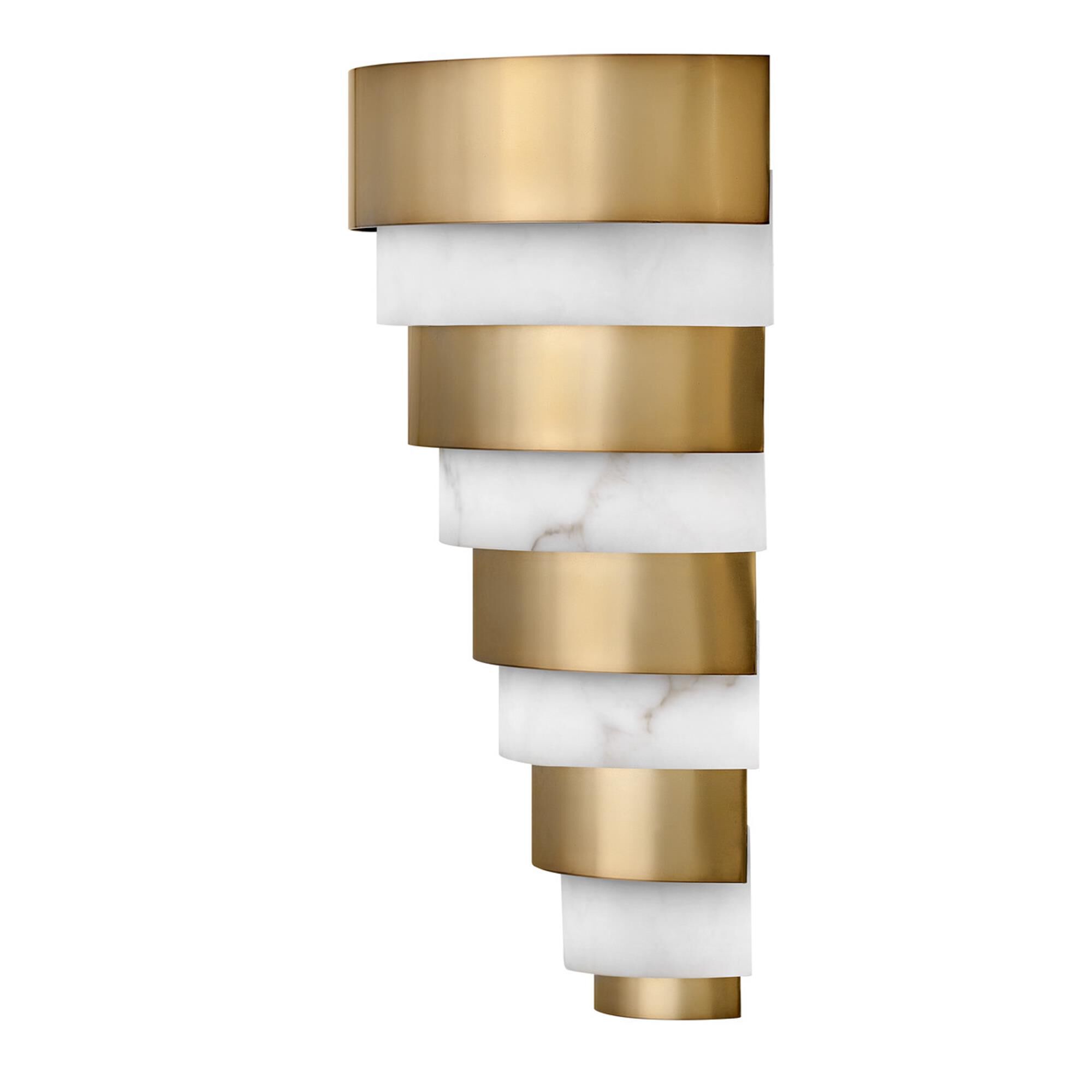 Shown in Heritage Brass finish and Faux Alabaster glass