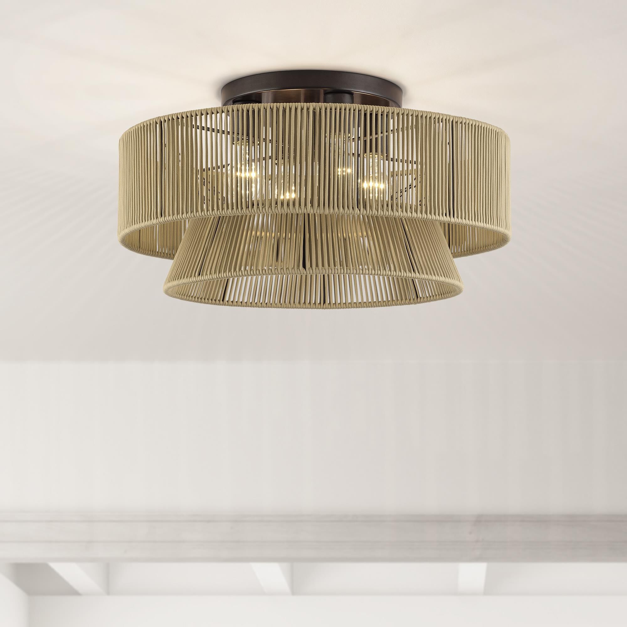 Shown in English Bronze finish and Hand-Woven Venetian Gold Color Polyester Rope shade