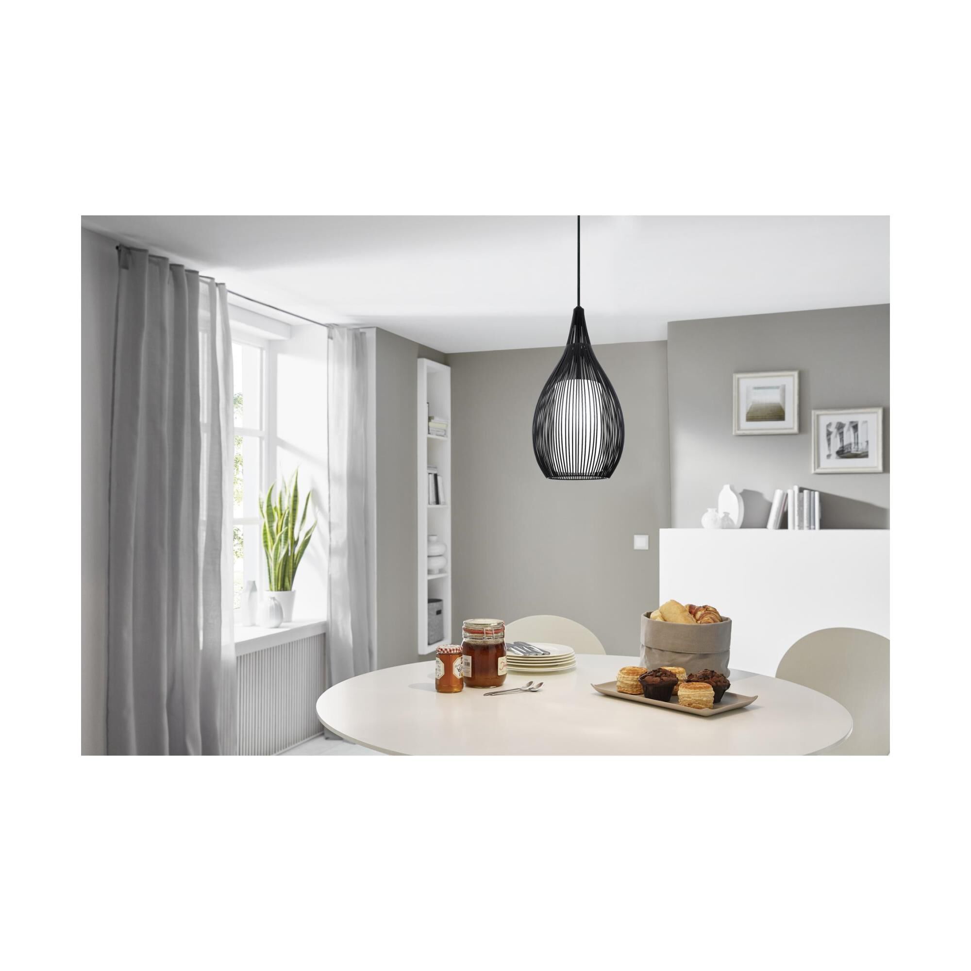 Shown in Black finish and Opal Satinated glass and Dome shade