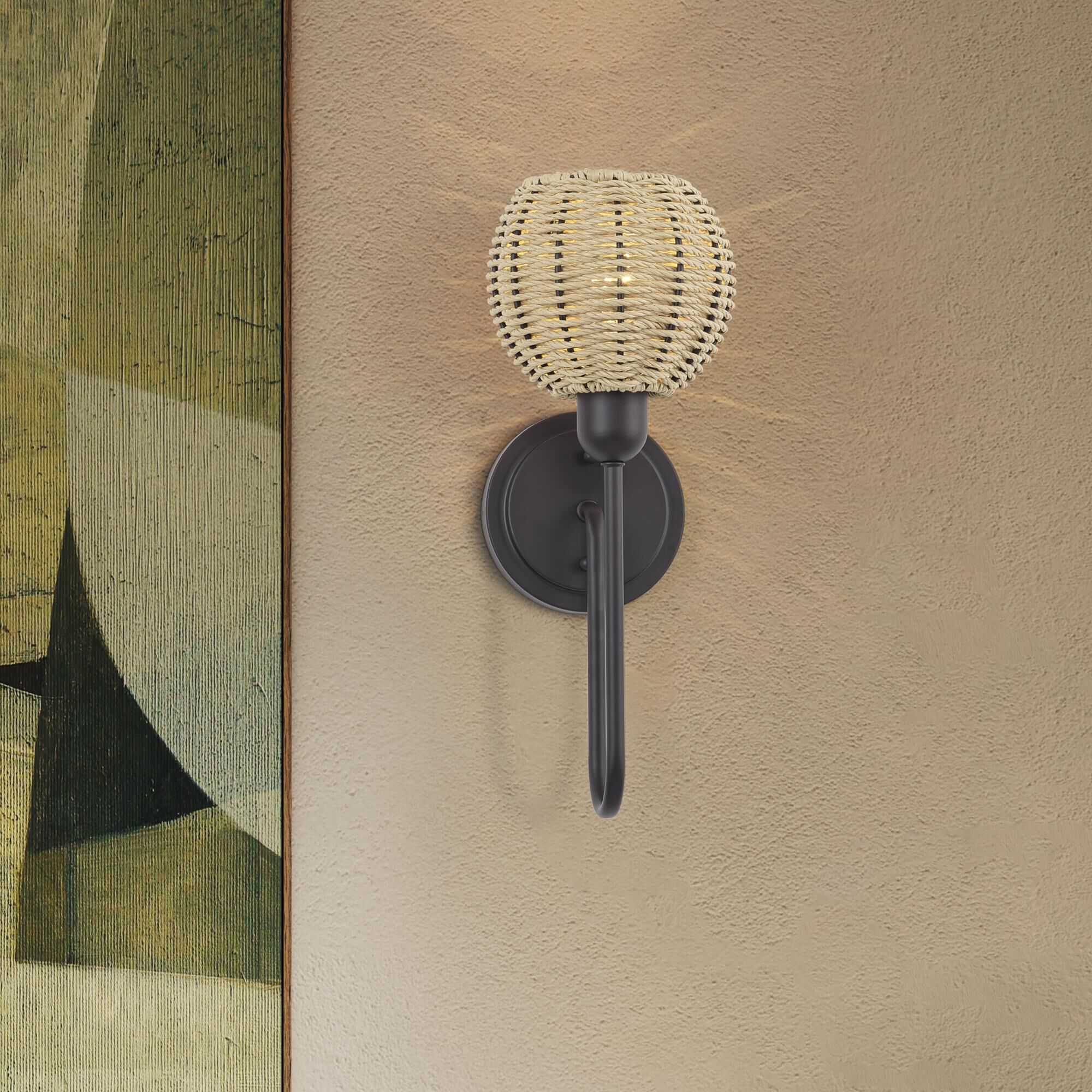 Shown in Bronze finish and Hand-Woven French Beige Paper Rope shade