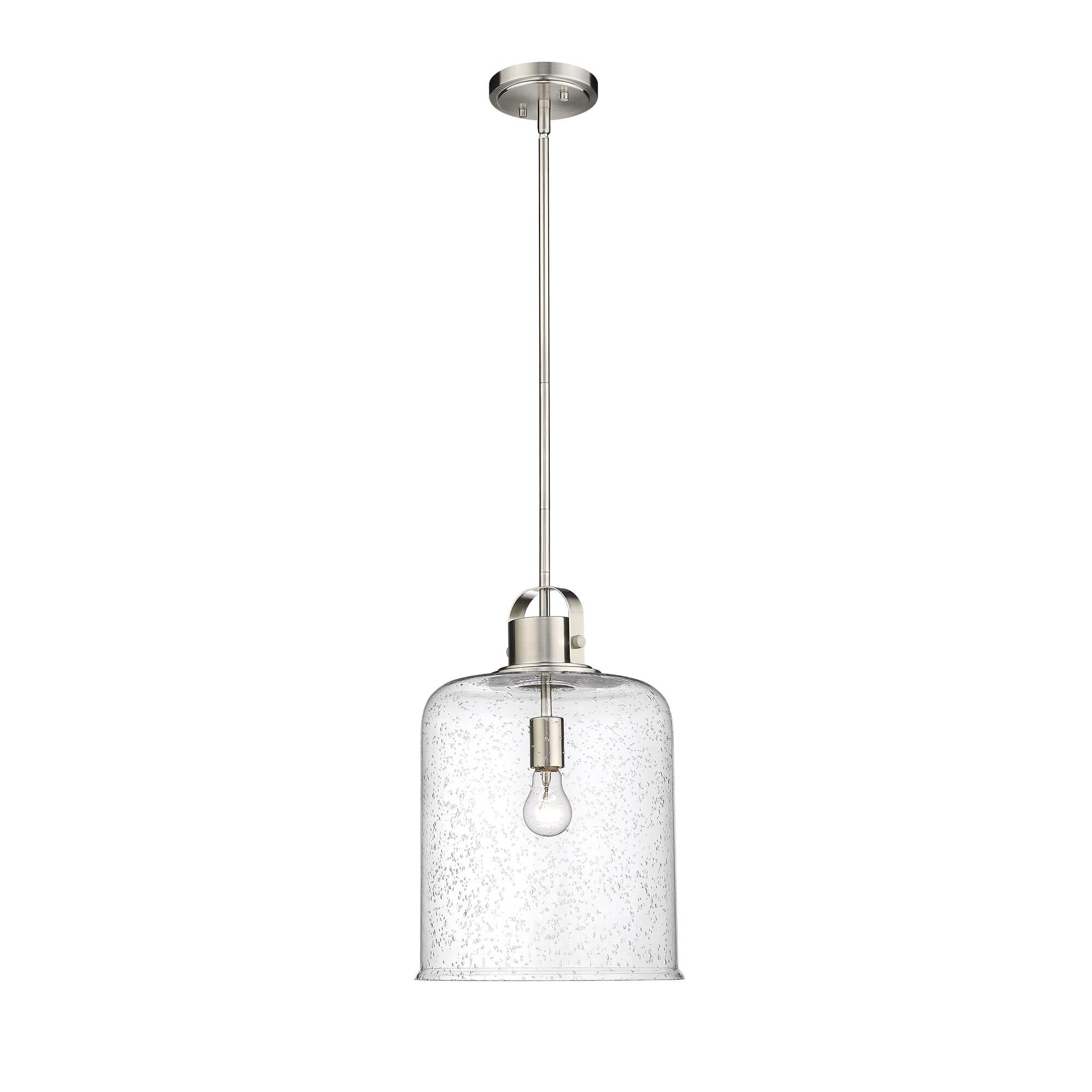 Shown in Brushed Nickel finish and Glass shade