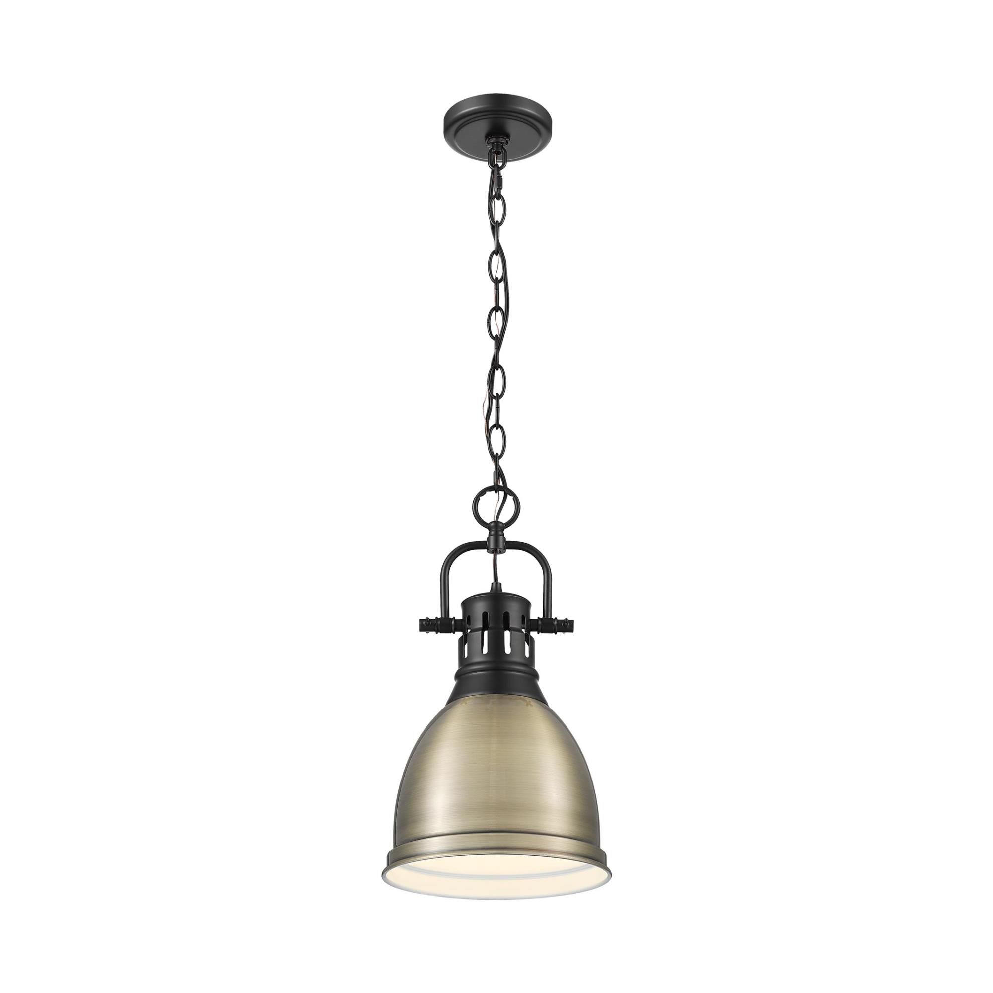 Shown in Matte Black finish and Aged Brass shade