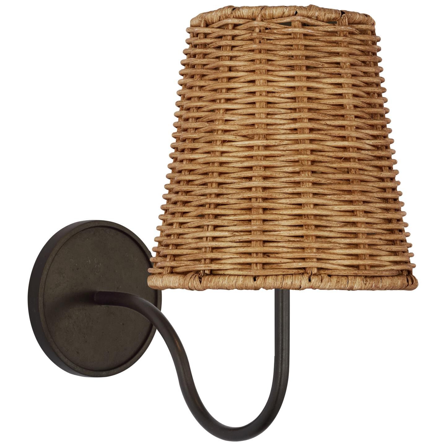 Shown in Aged Iron finish and Natural Wicker shade