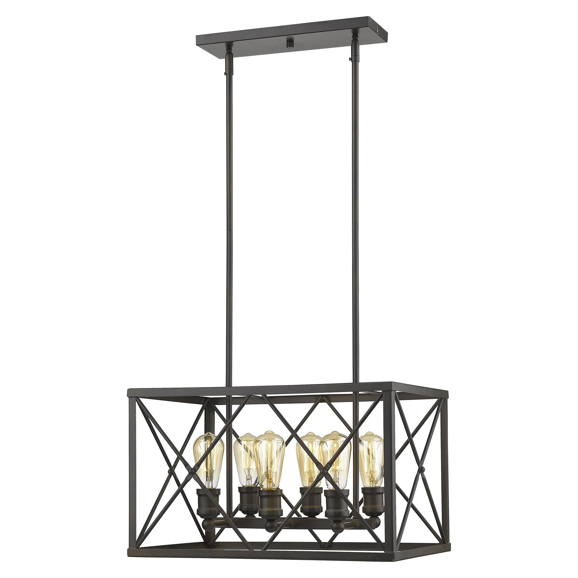 Shown in Oil-Rubbed Bronze finish and Oil-Rubbed Bronze glass and Oil Rubbed Bronze Metal Cage shade