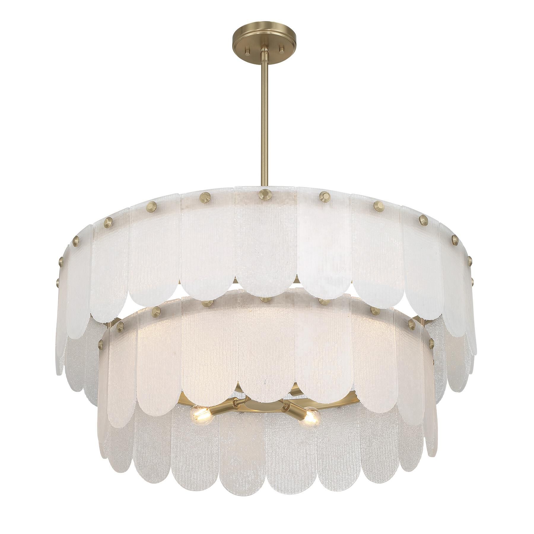 Shown in Noble Brass finish and Frosted Sugar glass