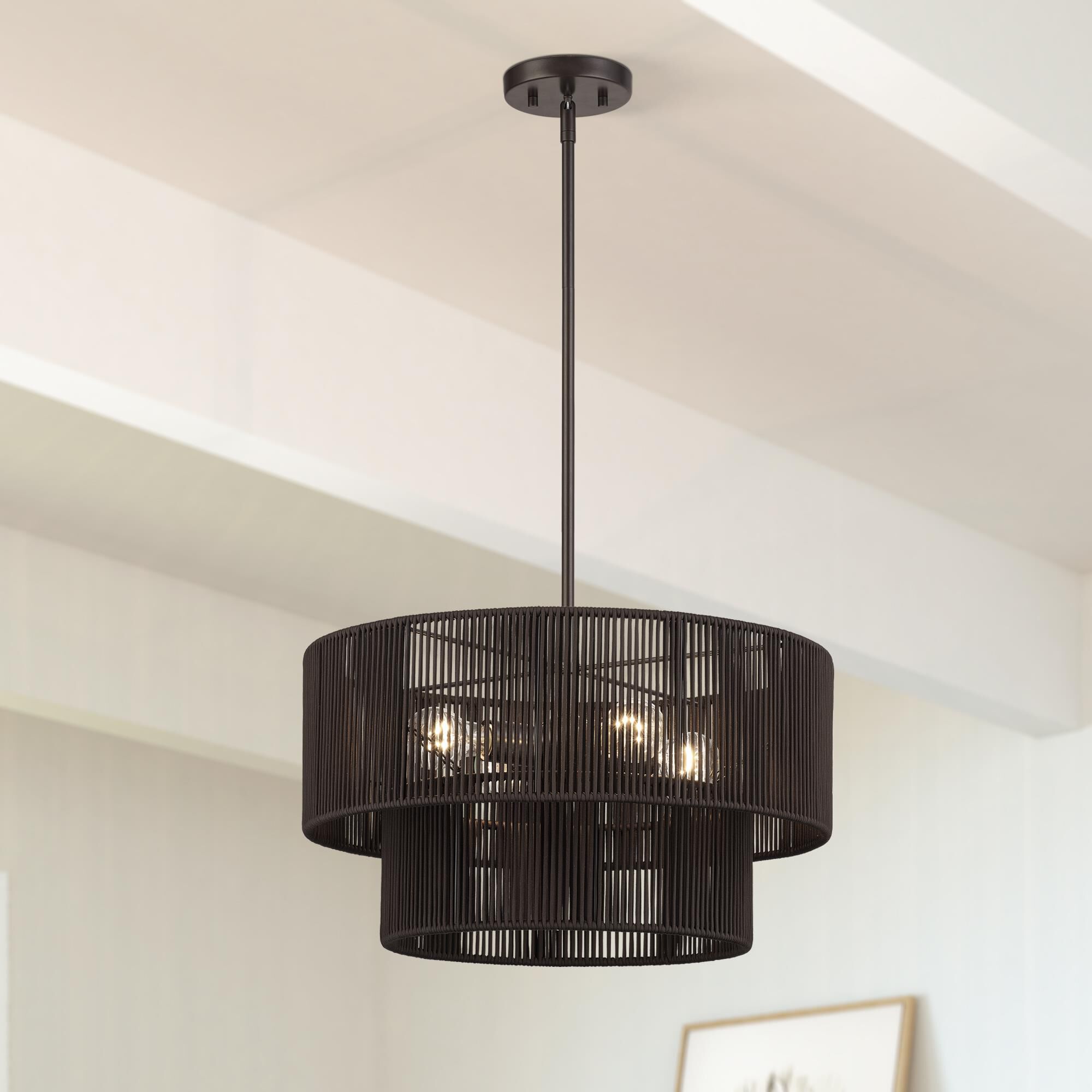 Shown in English Bronze finish and Hand-Woven Dark Chocolate Color Polyester Rope shade