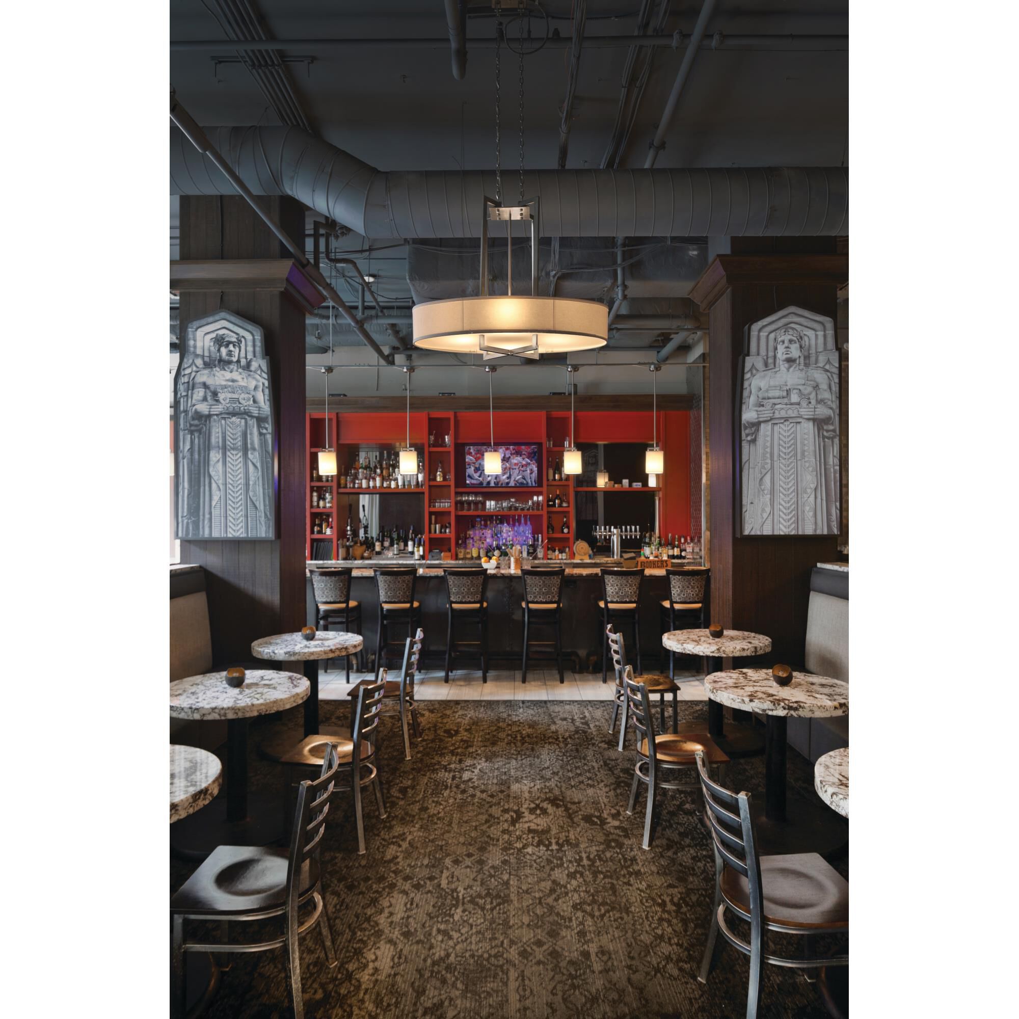 Shown in Antique Nickel finish and Off-White Linen Hardback shade