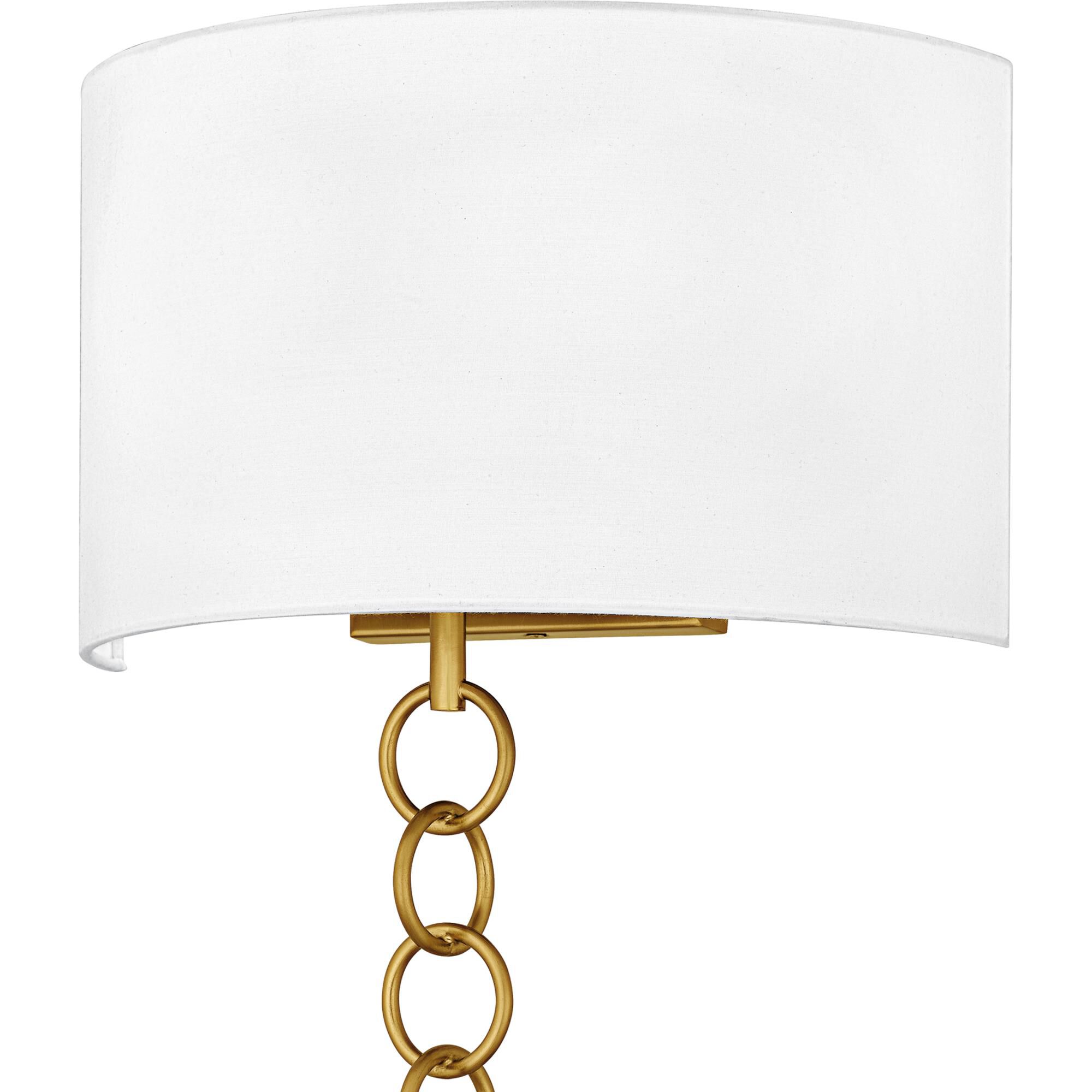Shown in Brushed Gold finish and White Fabric shade