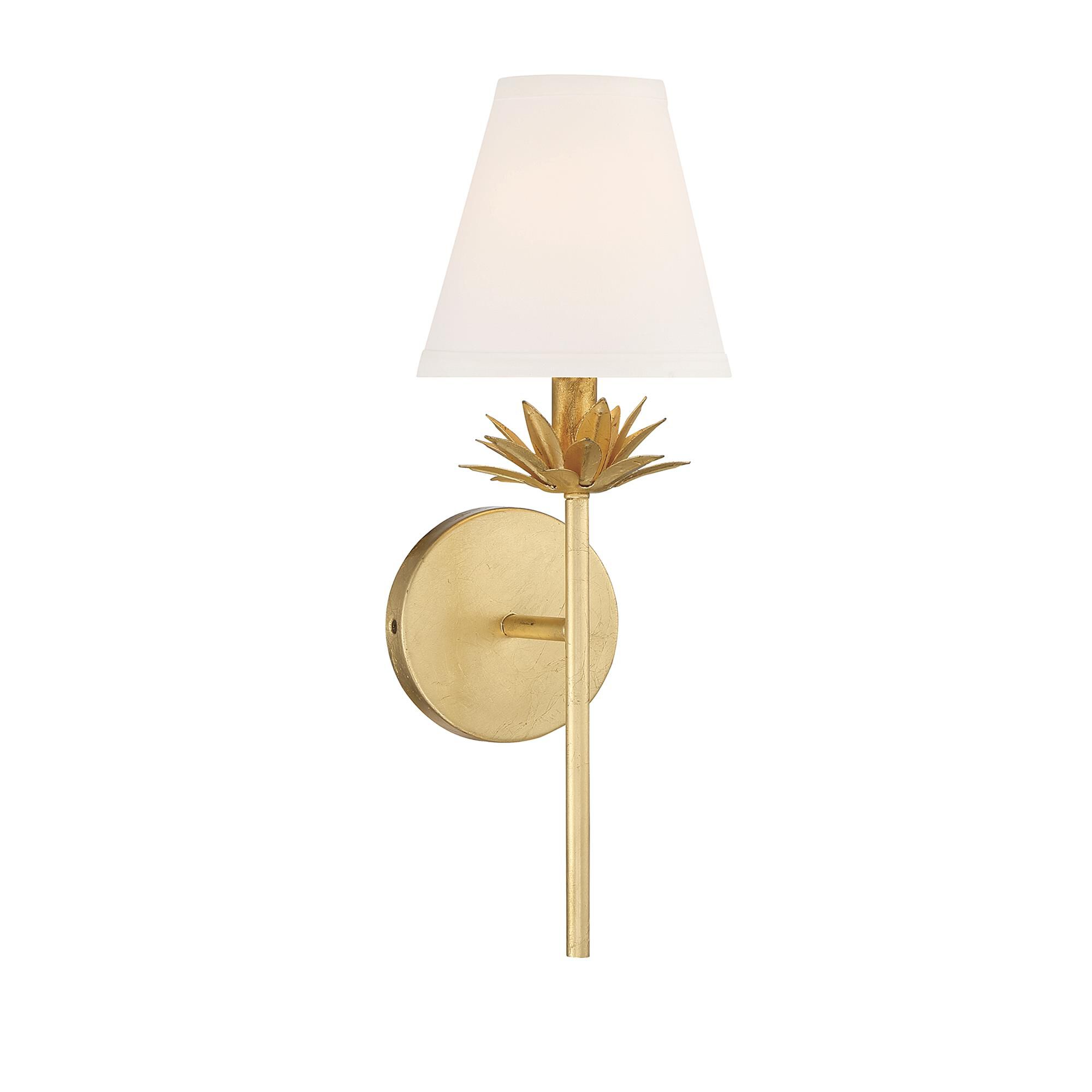 Shown in True Gold finish and White Linen Fabric shade
