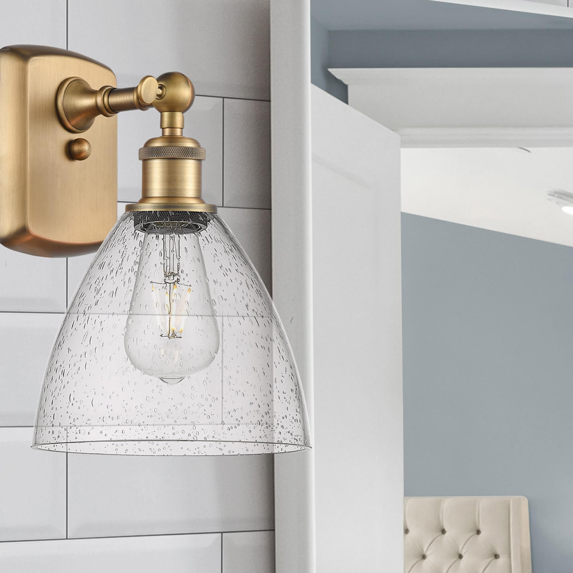 Shown in Brushed Brass finish and Seedy Ballston Dome glass and No Shade shade