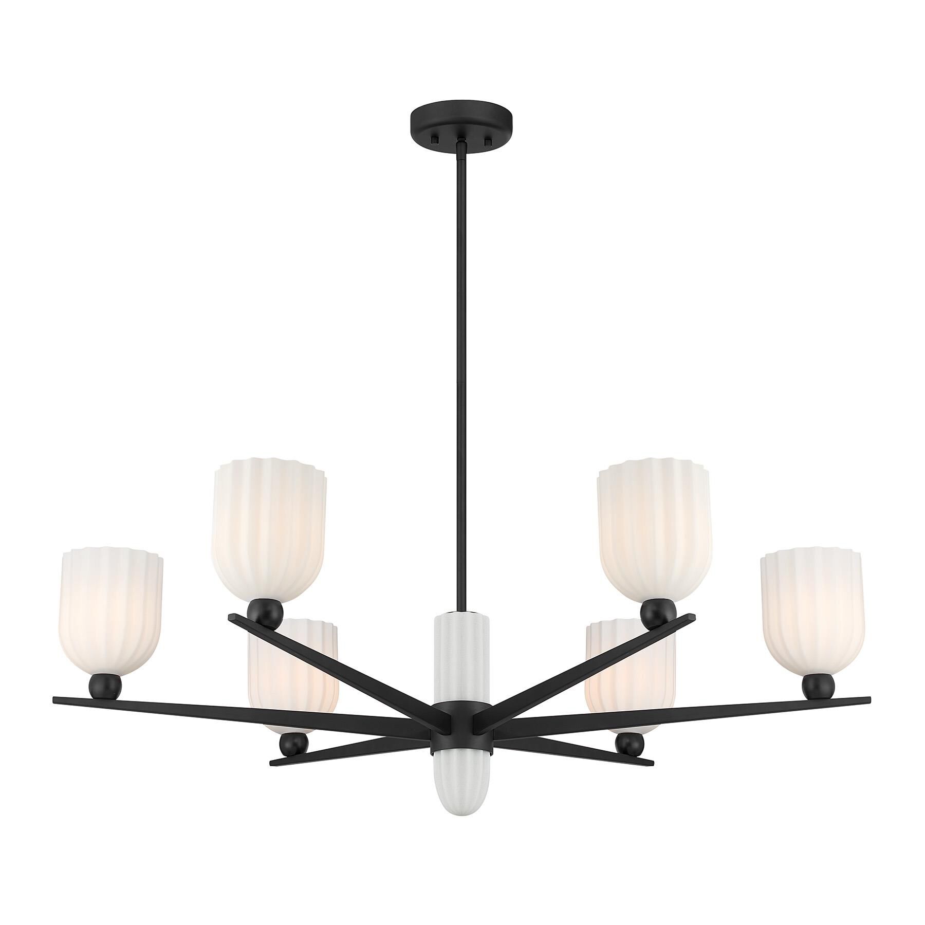 Shown in Matte Black finish and White Opal Ribbed glass and White Resin accent