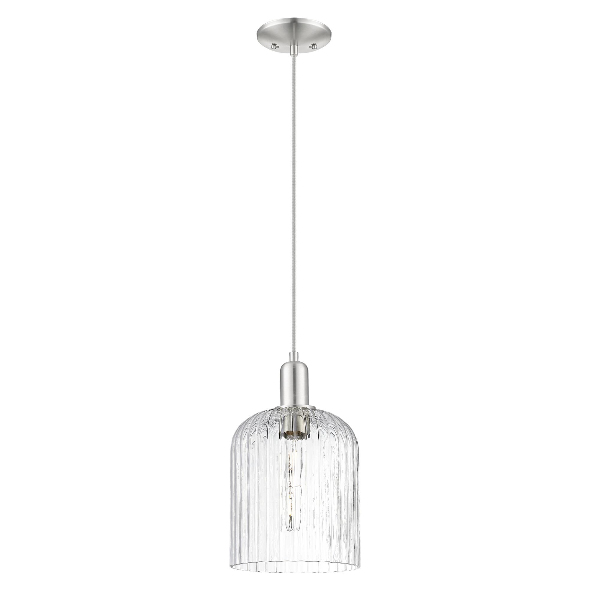 Shown in Brushed Satin Nickel finish and Clear glass