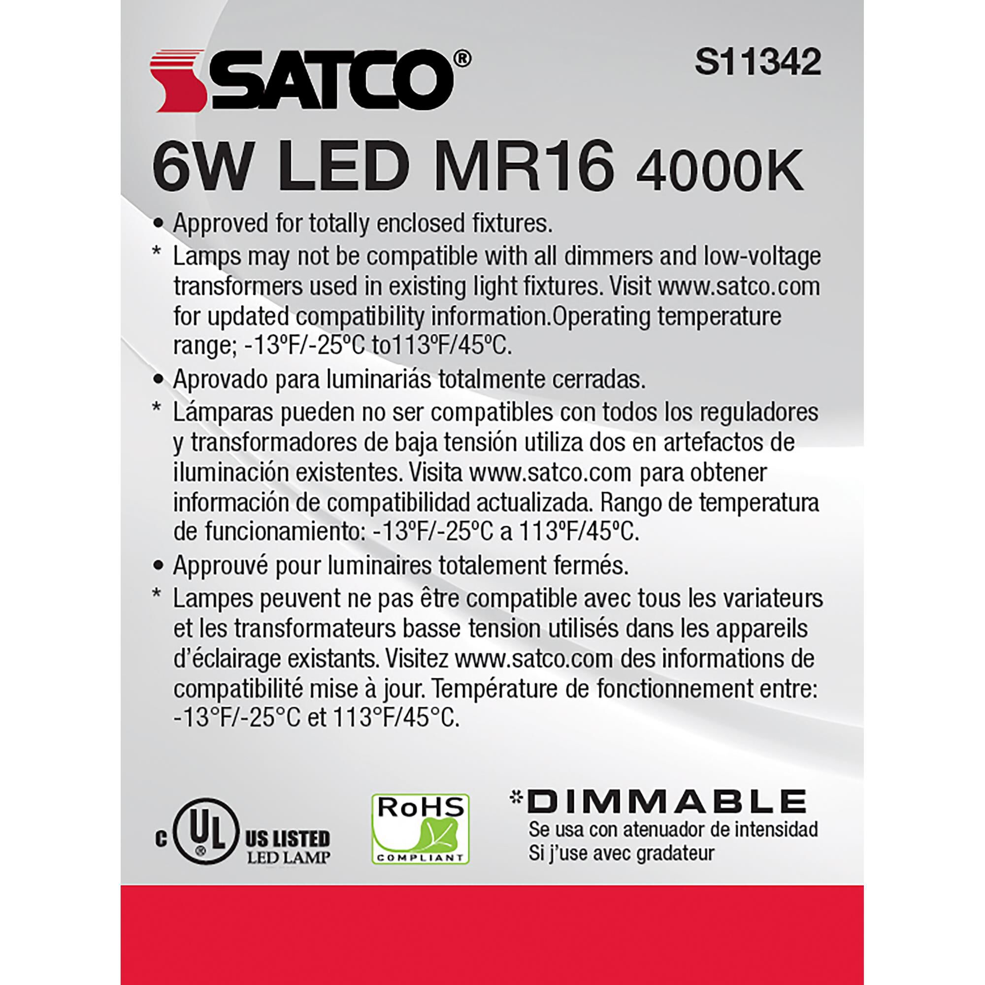 Dimmable 6 Watt 4000K MR16 LED Light Bulb by Satco