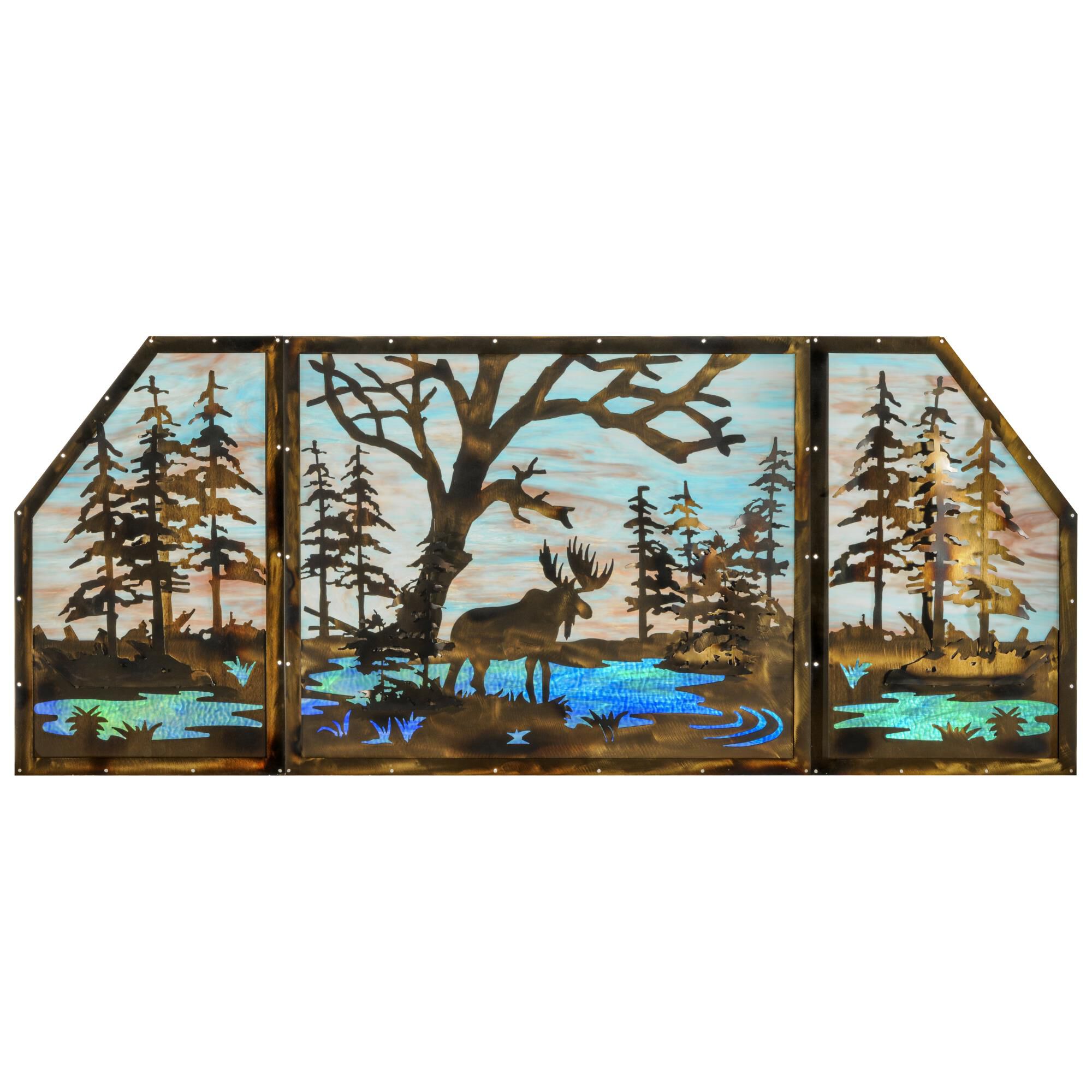 Moose At Lake Stained Glass Panel by Meyda Lighting