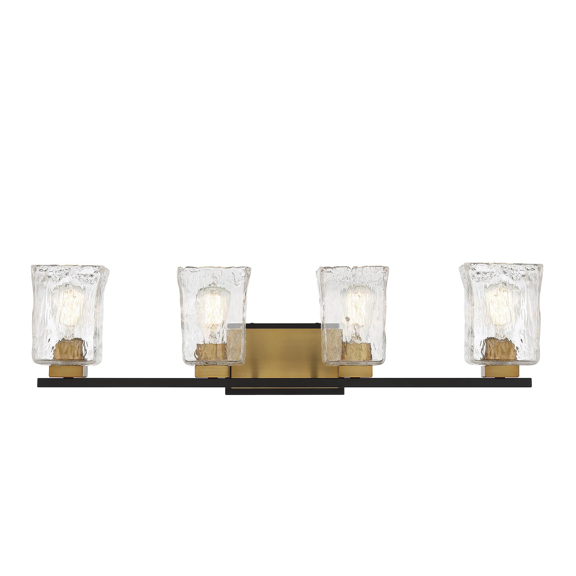 Shown in Matte Black With Warm Brass Accents finish and Clear Water Piastra glass and Glass shade