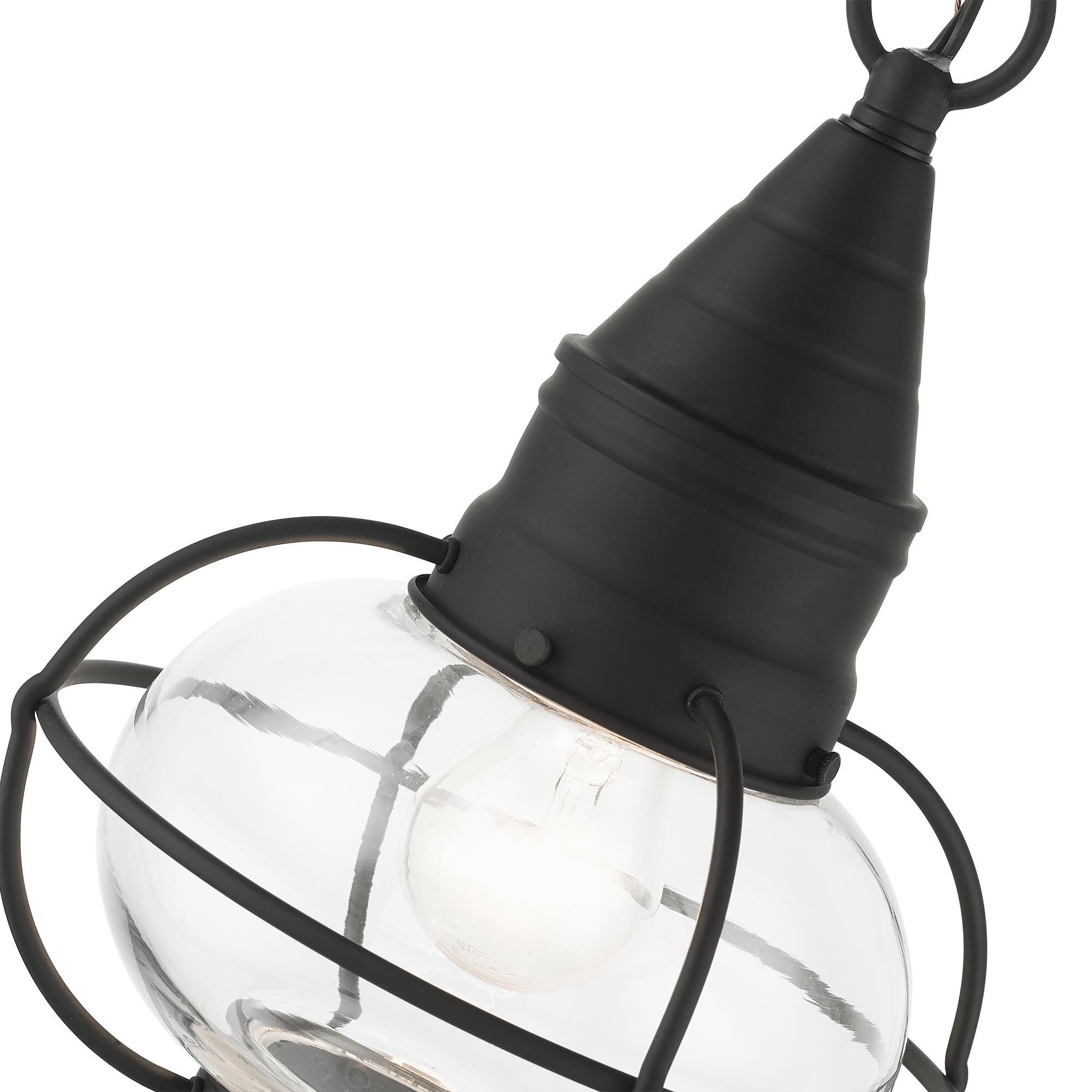 Shown in Black finish and Hand Blown Clear glass