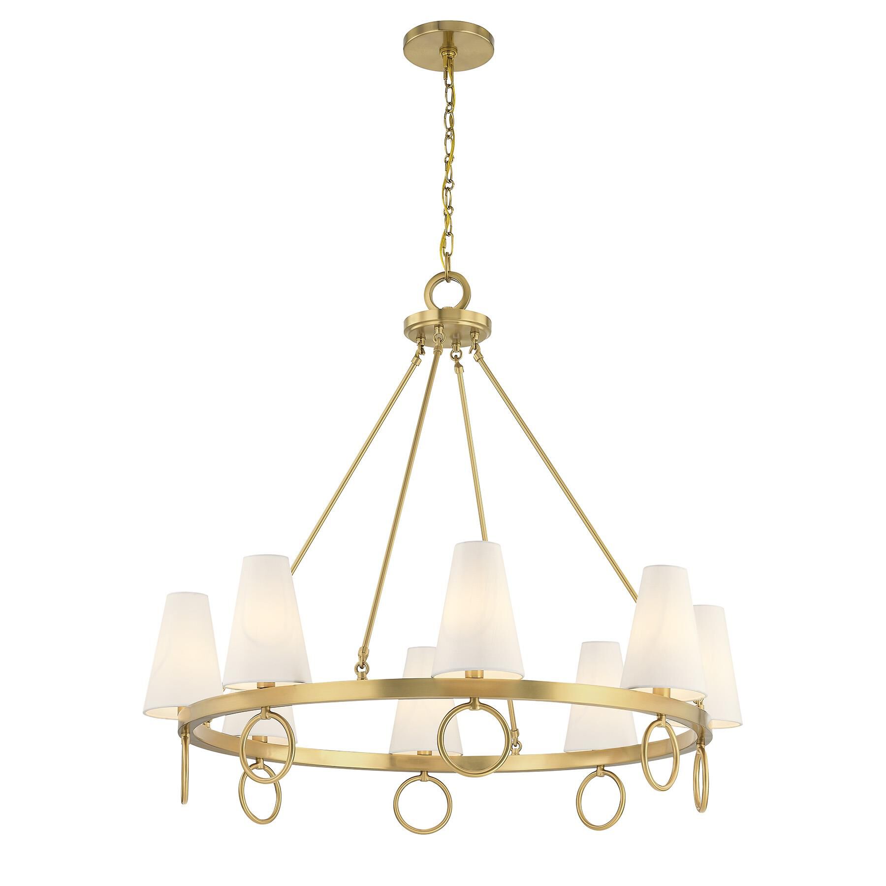 Shown in Warm Brass finish and White Fabric shade