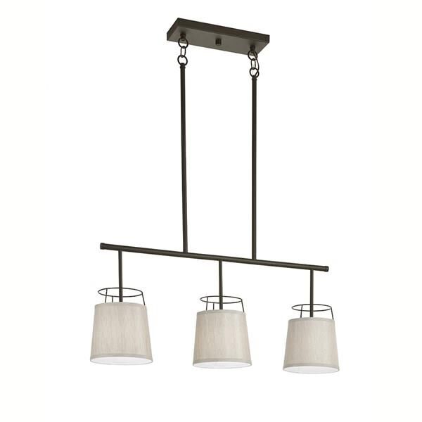 Shown in Olde Bronze finish and Grey Fabric shade