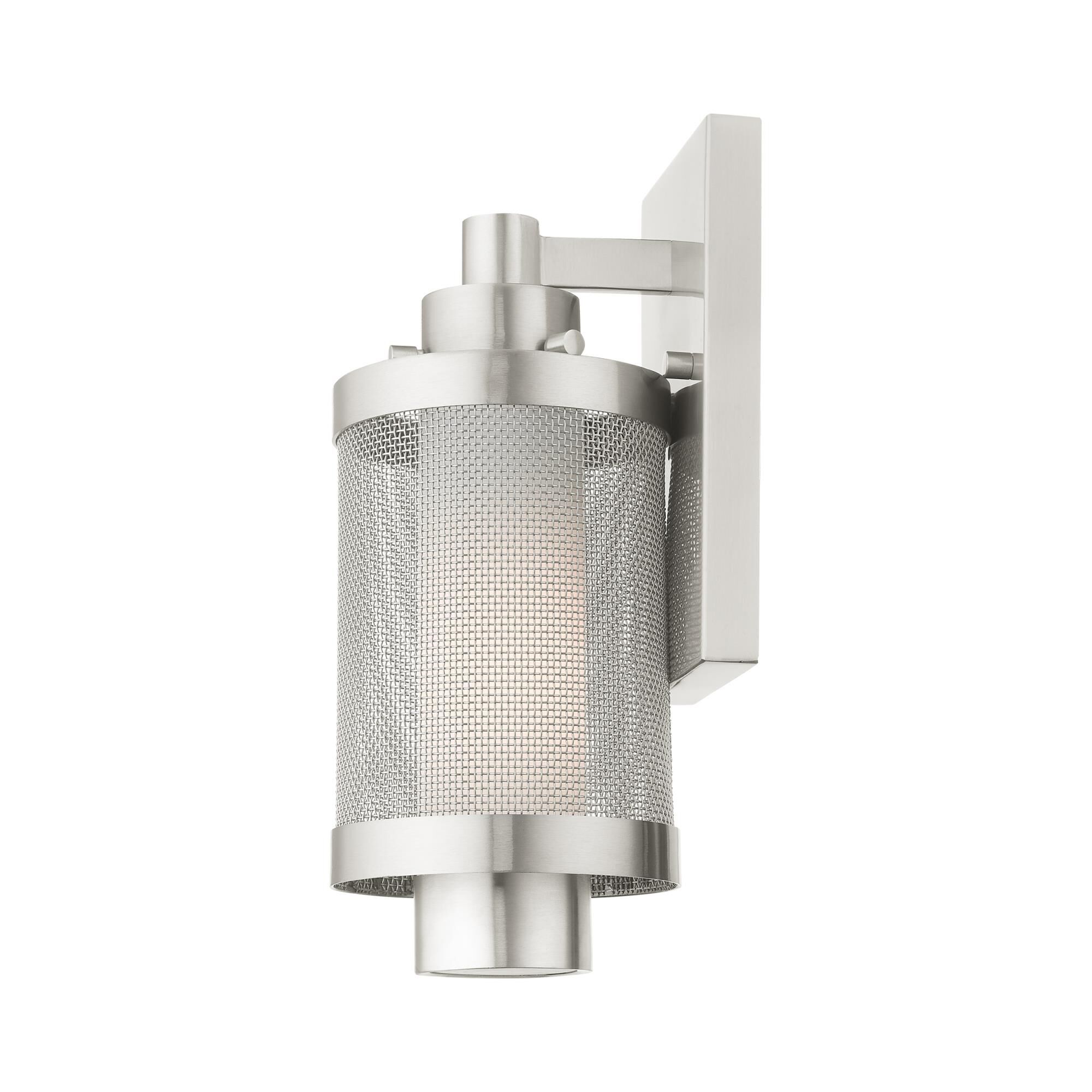 Shown in Brushed Nickel finish and Brushed Nickel Stainless Steel Mesh With Satin Opal White glass and Brushed Nickel Stainless Steel Mesh With Satin Opal White Glass shade
