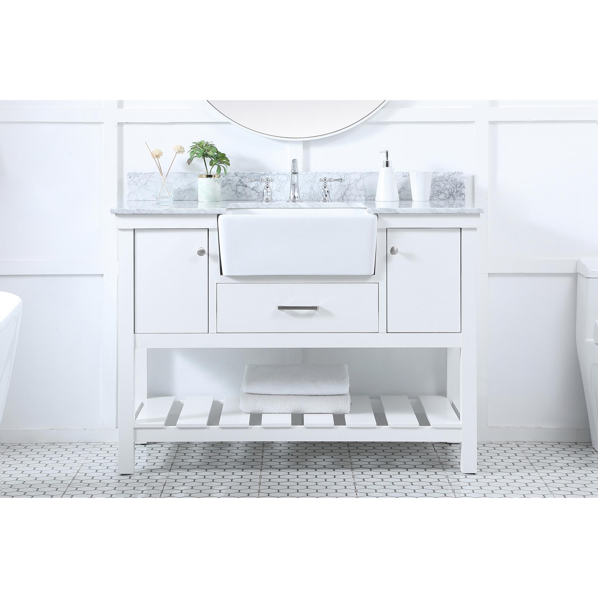 Shown in White finish and With Backsplash accent