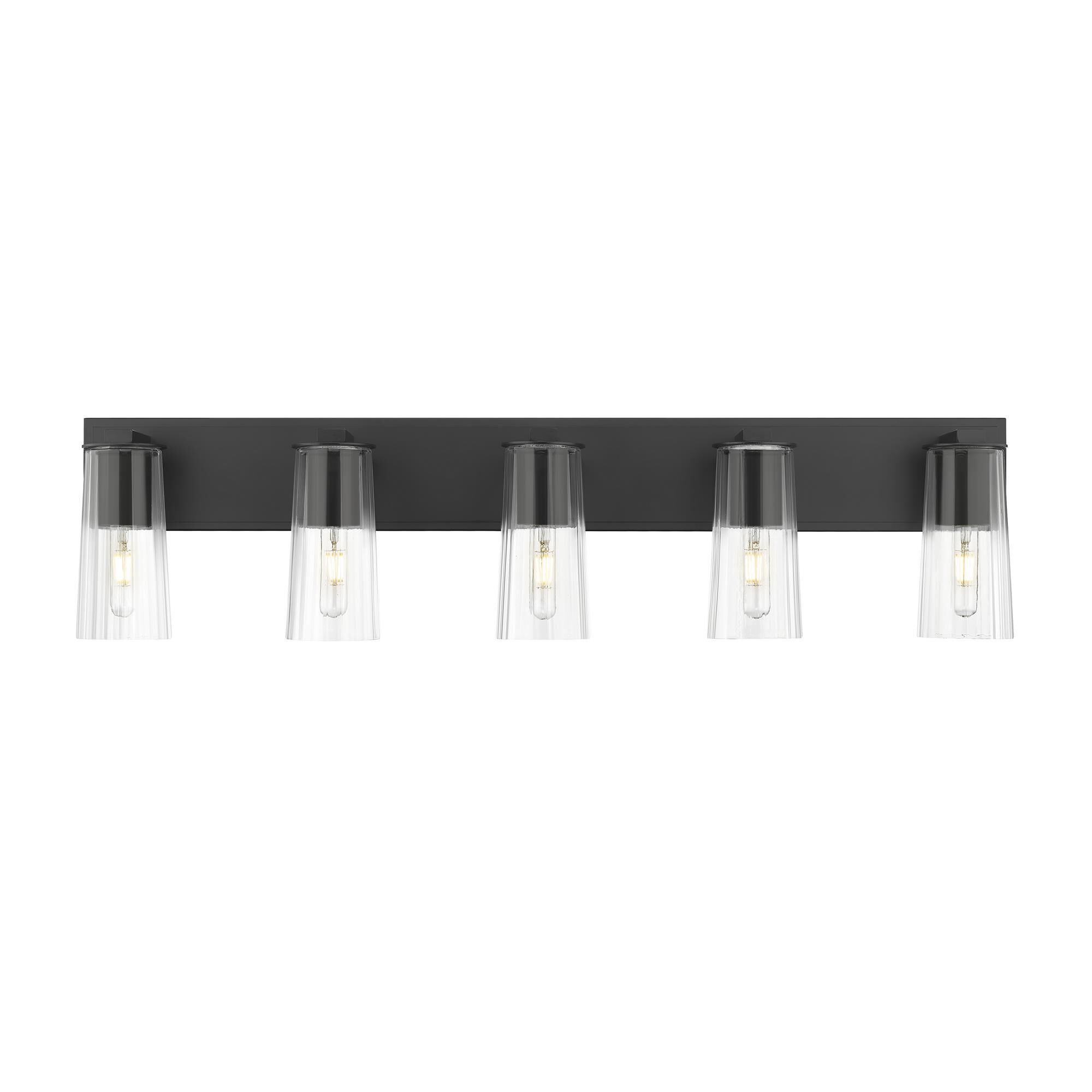 Shown in Matte Black finish and Clear glass and Clear shade