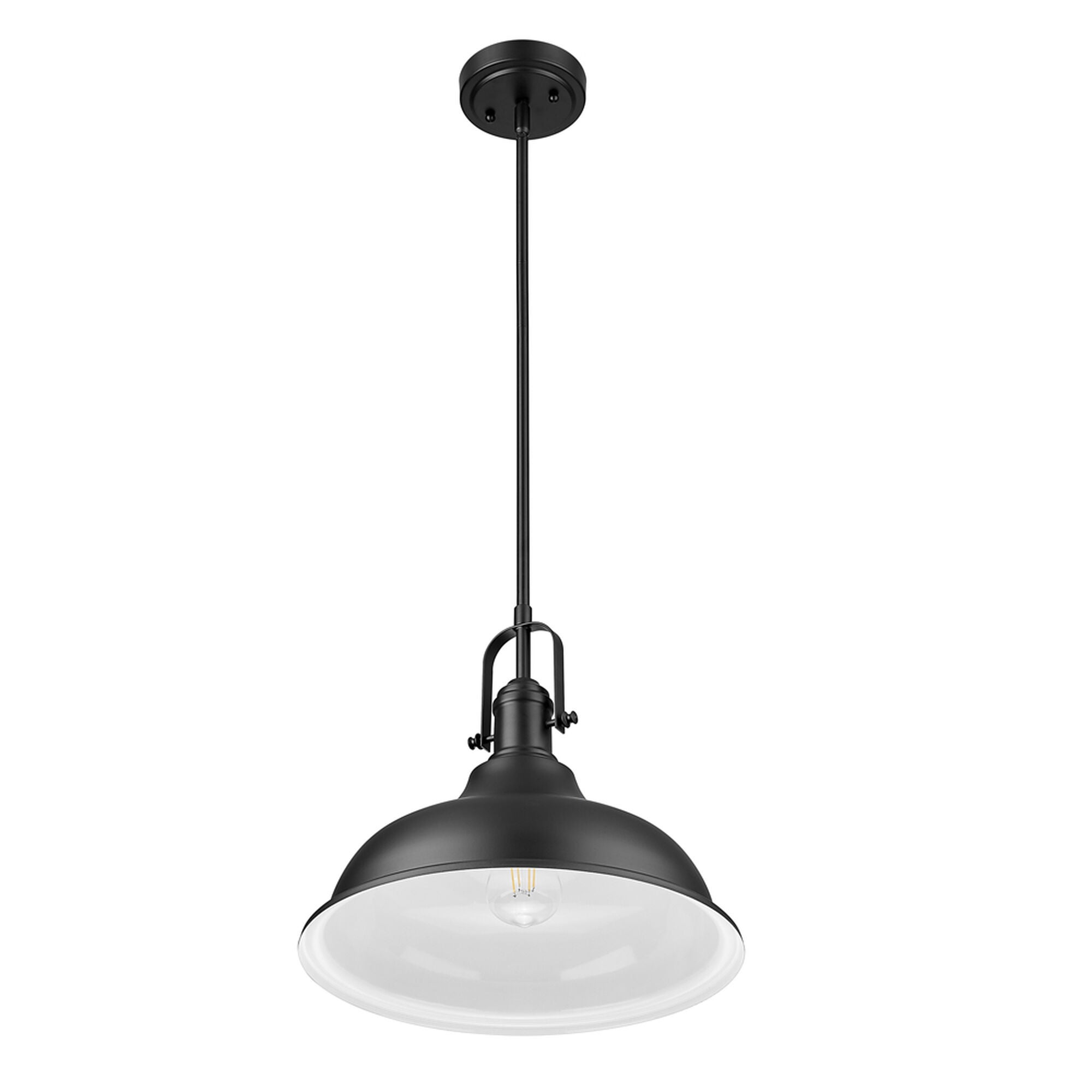 Shown in Matte Black finish and Matte Black glass and Matte Black Metal Dome Shaped shade