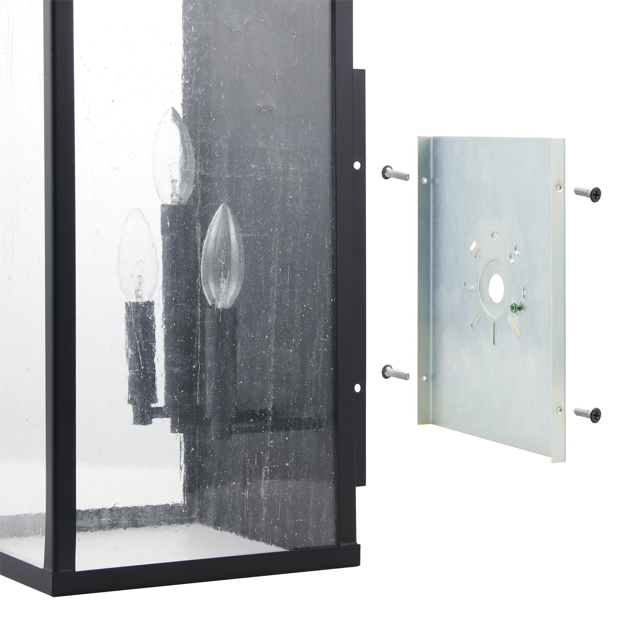 Shown in Matte Black finish and Clear Antique glass