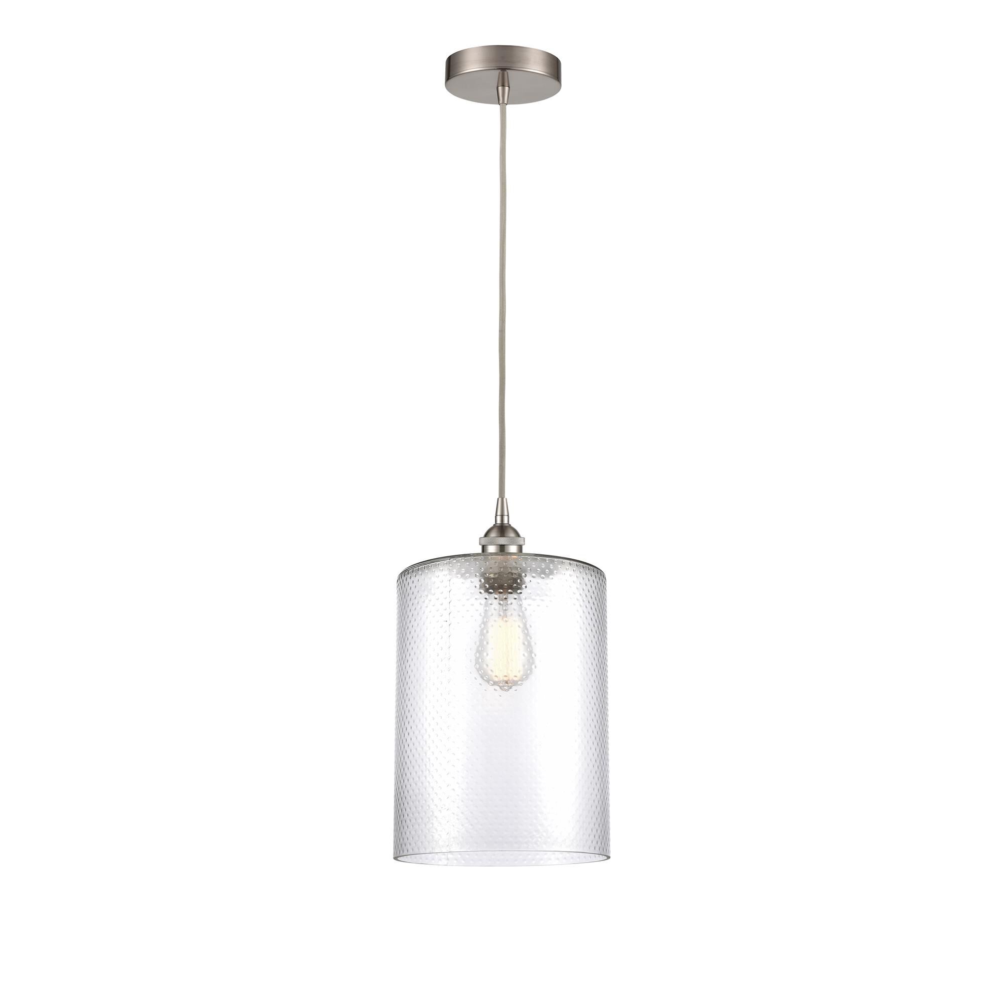 Shown in Brushed Satin Nickel finish and Clear glass